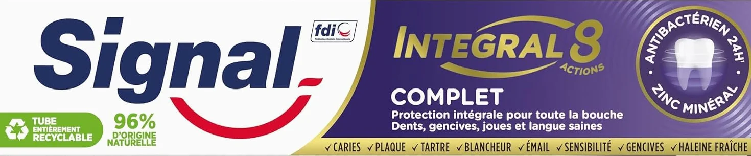 SIGNAL Dentifrice Integral 8 Complet Effet Prébiotique Protection Complète lot de 4x75ml