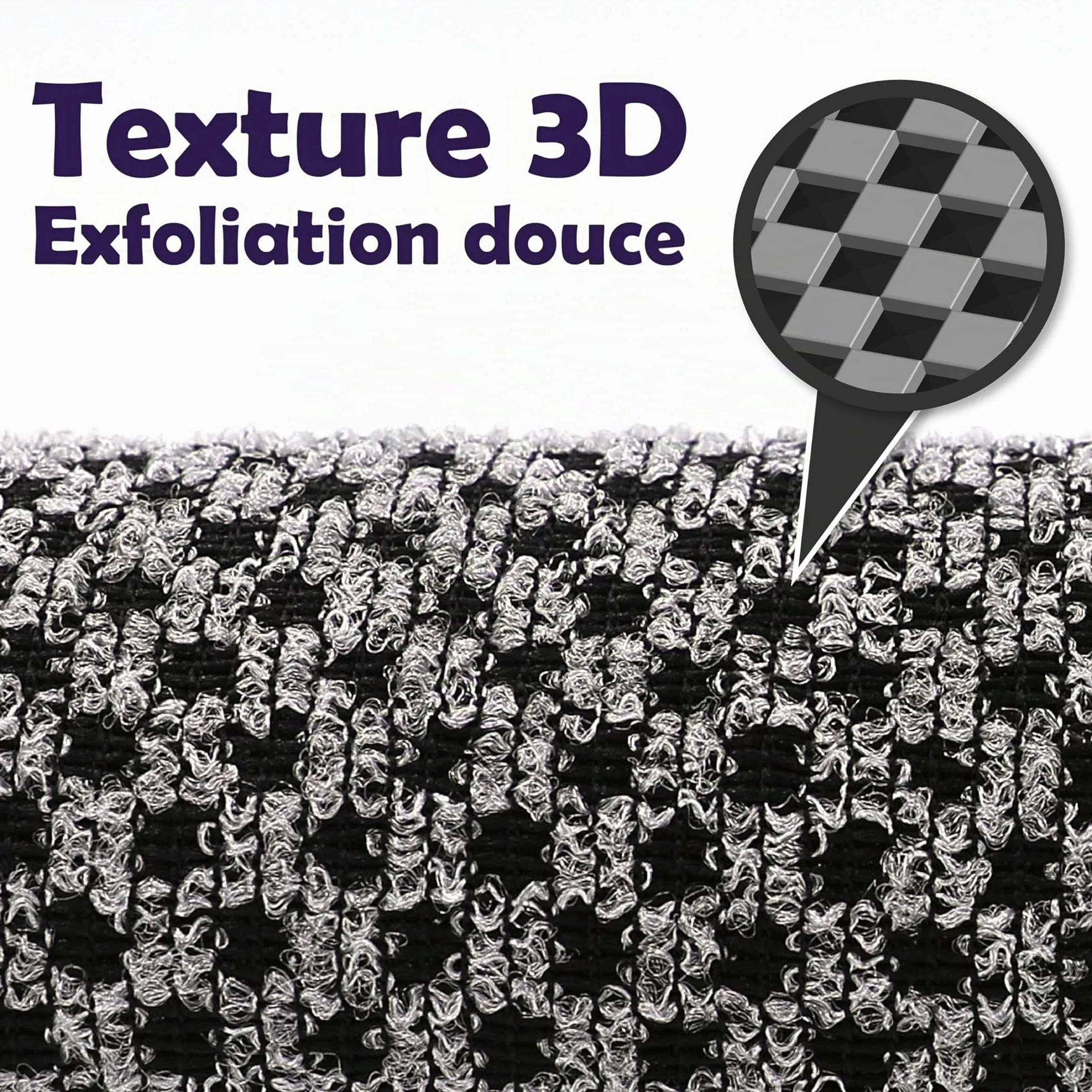 myHomeBody Extra longue Exfoliant Chiffon de lavage Brosse à corps Serviette exfoliante 3D Texture Obsidian and Raisin Dots Ensemble de 2
