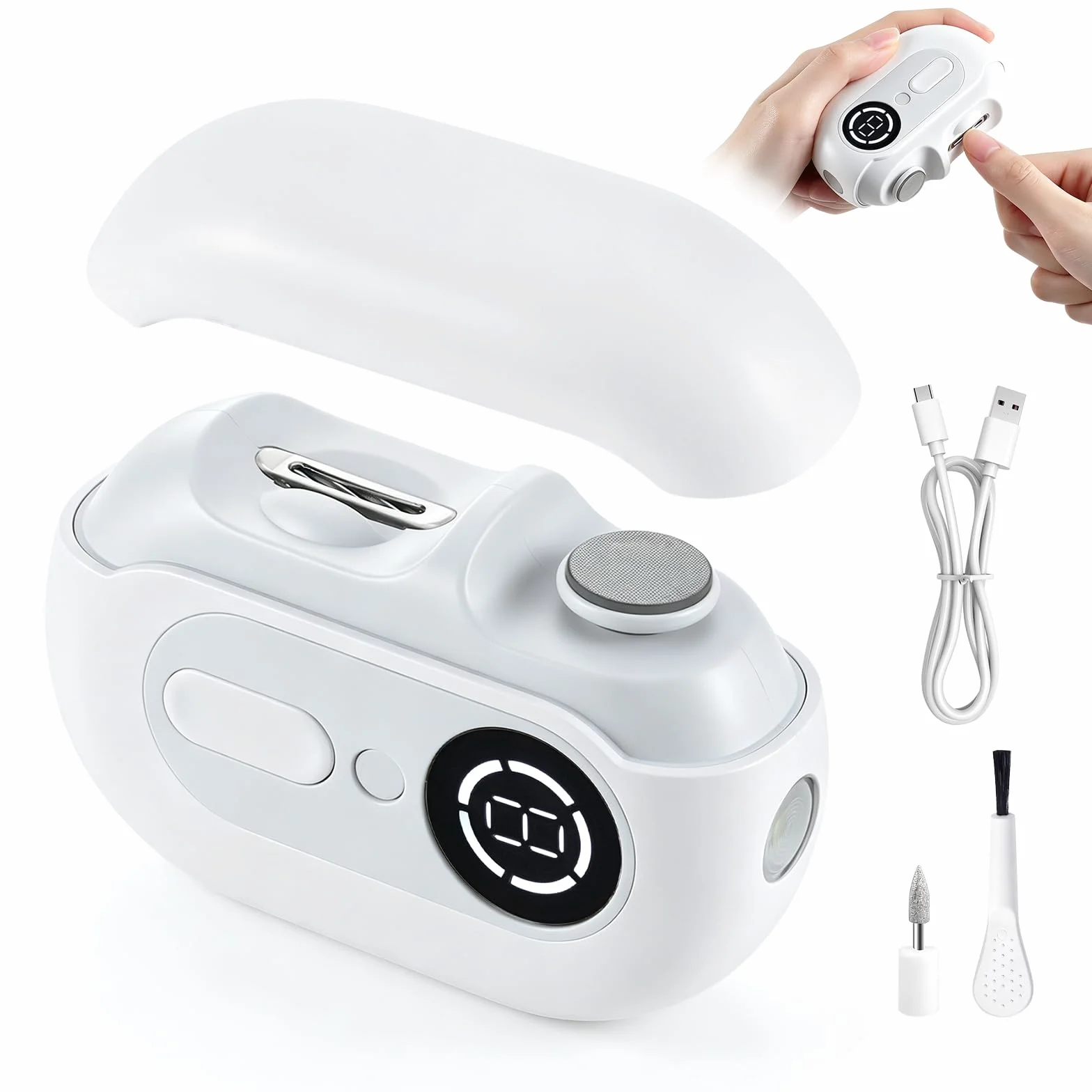 4 En 1 Coupe Ongle Electrique,Coupe-Ongles Automatique,Faible Bruit | avec Lumière LED,2 Têtes de Broyage,Chargement USB,Coupe Ongle Lime Électrique,pour Bébés,Adultes,Personnes Âgées