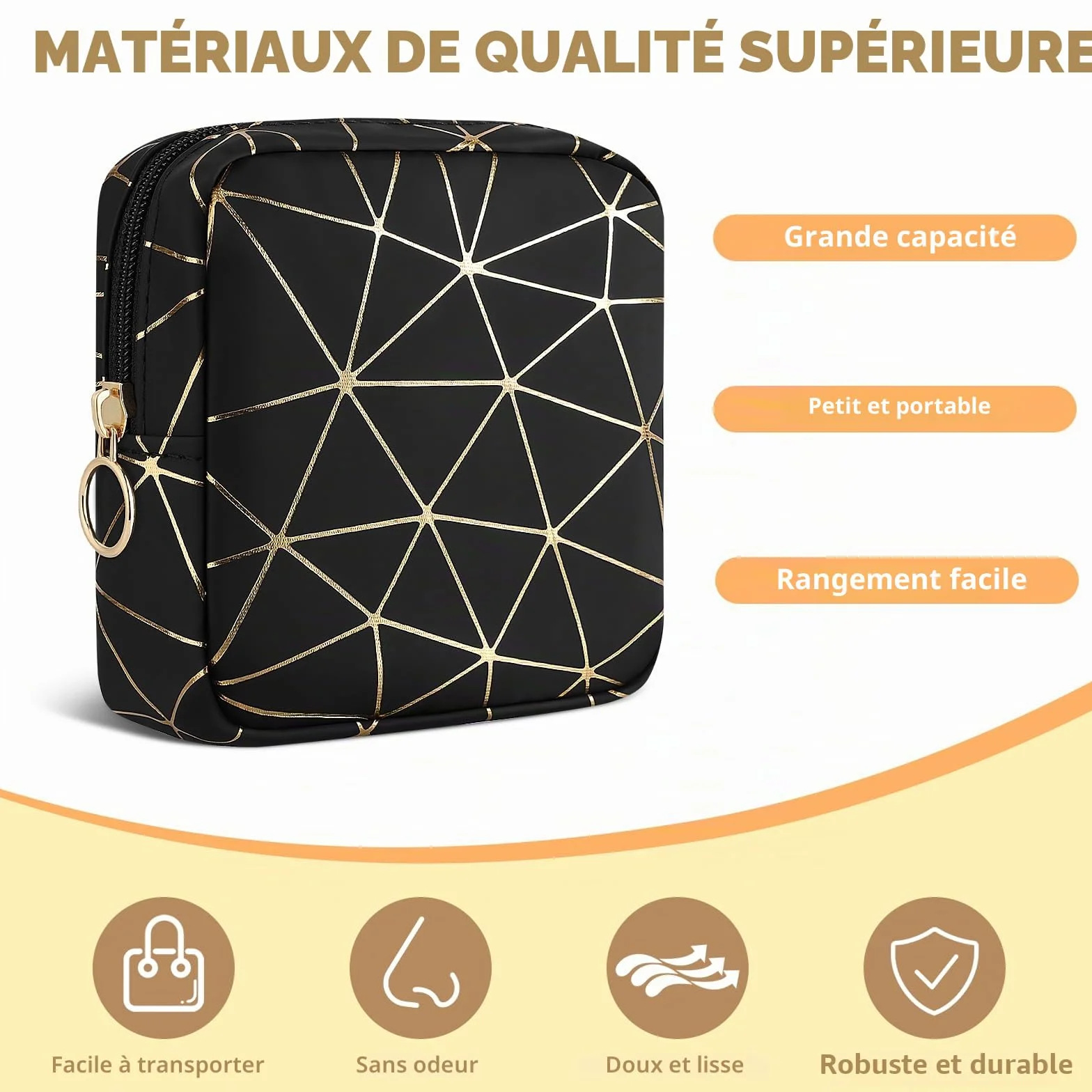 Pochette Maquillage Femme Cuir Synthétique Sac Voyage Rangement Cosmétiques Mini Trousse Toilette Noir