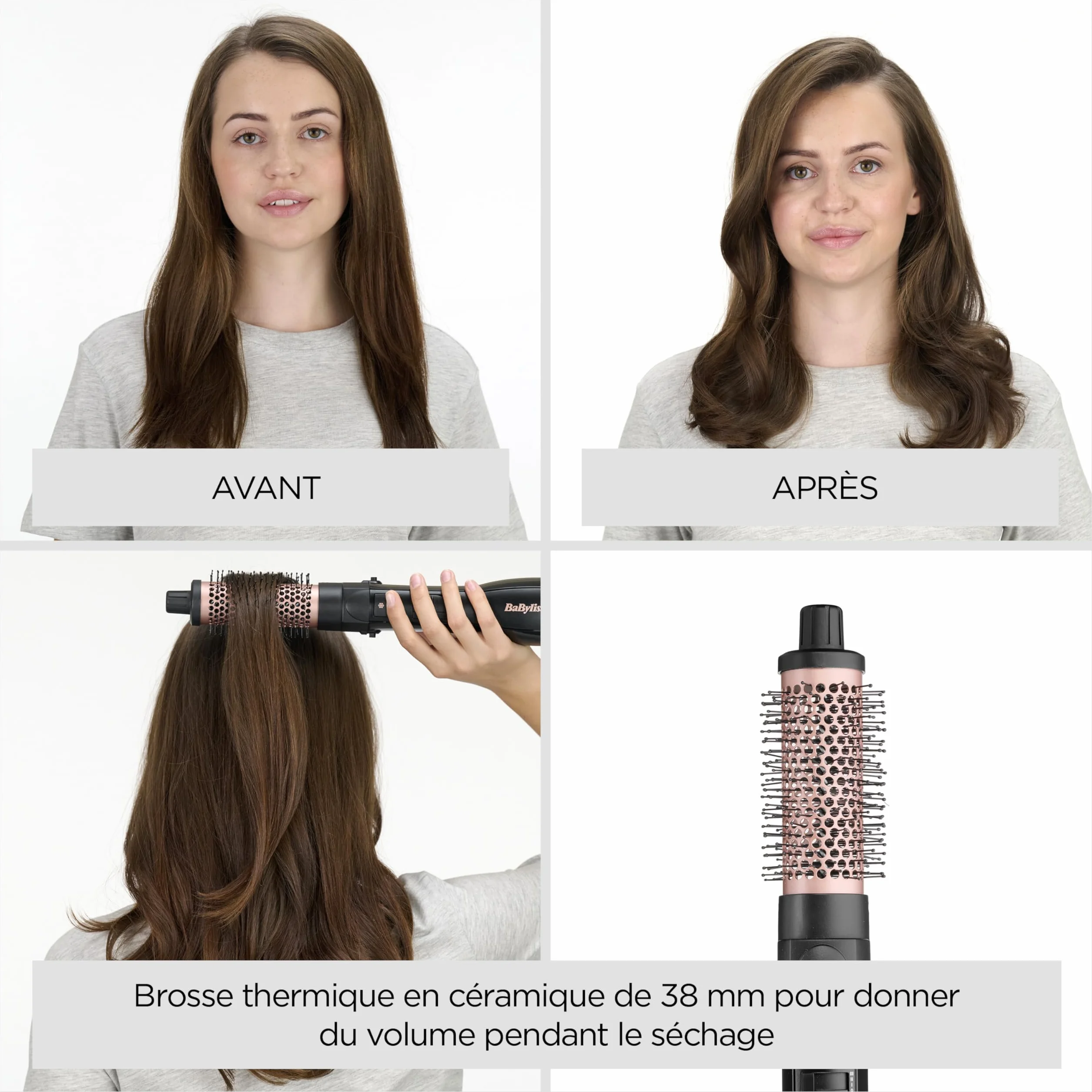 BaByliss Smooth Finish 1200 Brosse Soufflante 4-en-1 1200W Technologie Ionique & Céramique Noir/Rose AS122E