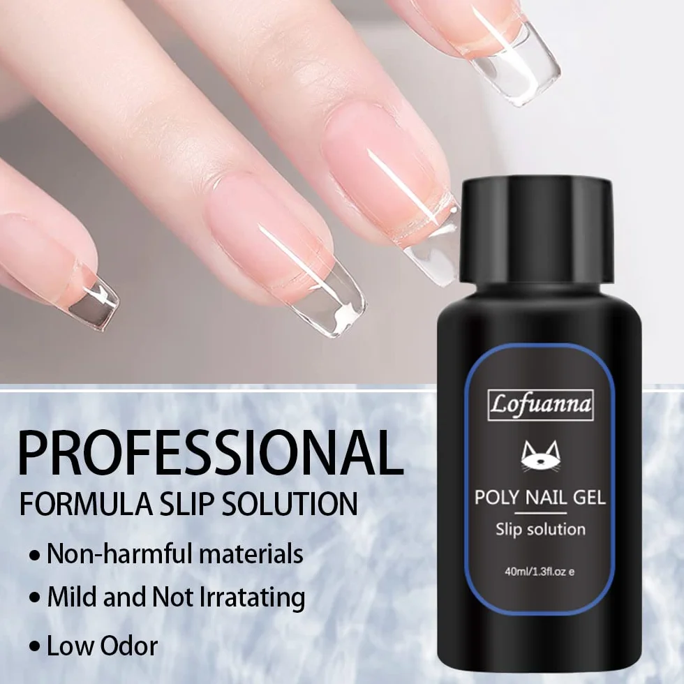 Kit solution de glissement poly gel professionnel 40 ml × 2 avec brosse à ongles et verre acrylique