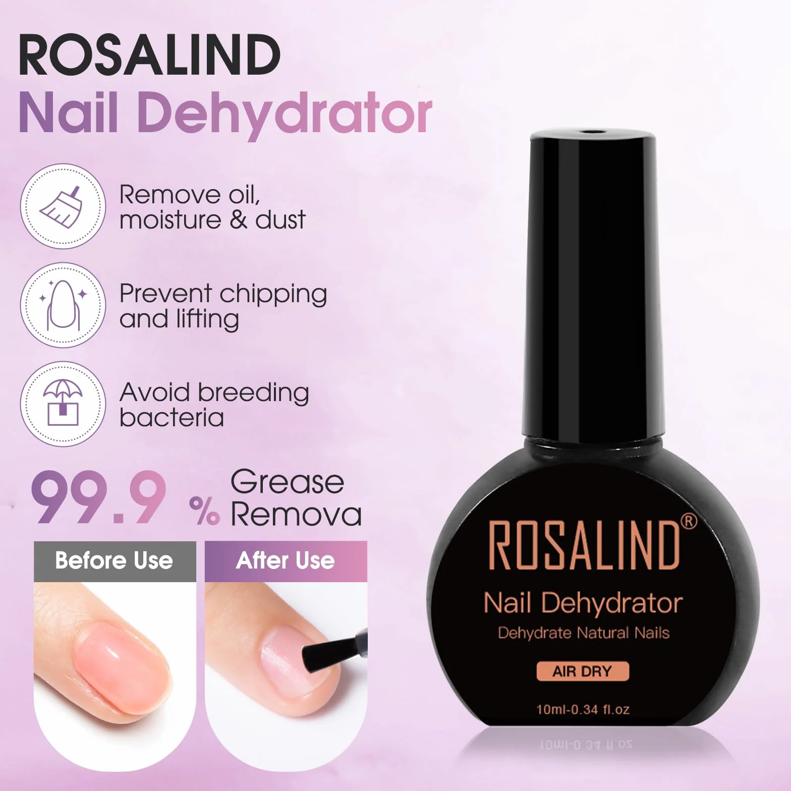 ROSALIND Nail Primer Déshydrateur Set 2x10ml Semi Permanent Vernis UV LED