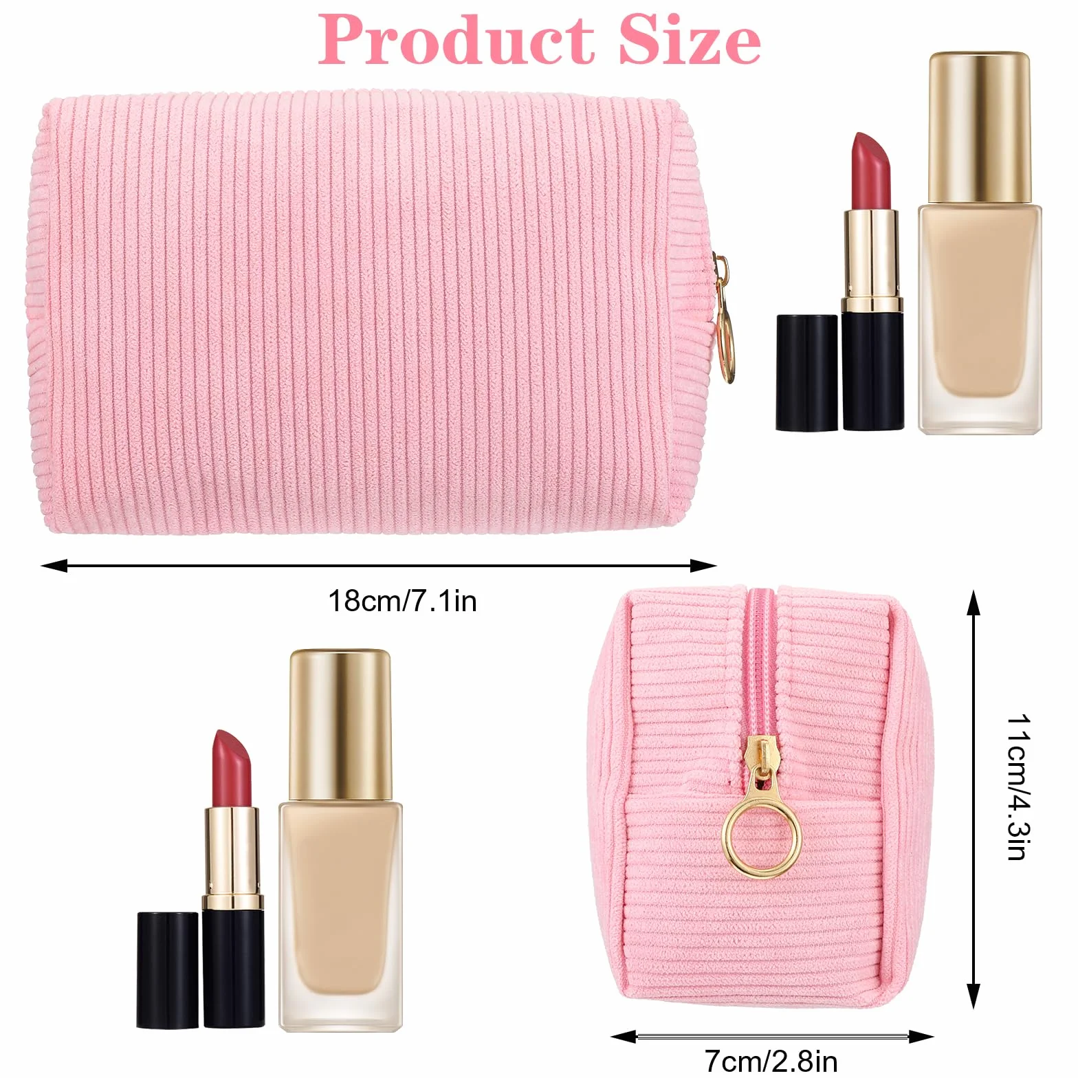 Petite trousse de maquillage pour femme - Fermeture éclair - Grande capacité - Accessoire de voyage - Multifonction, Rose