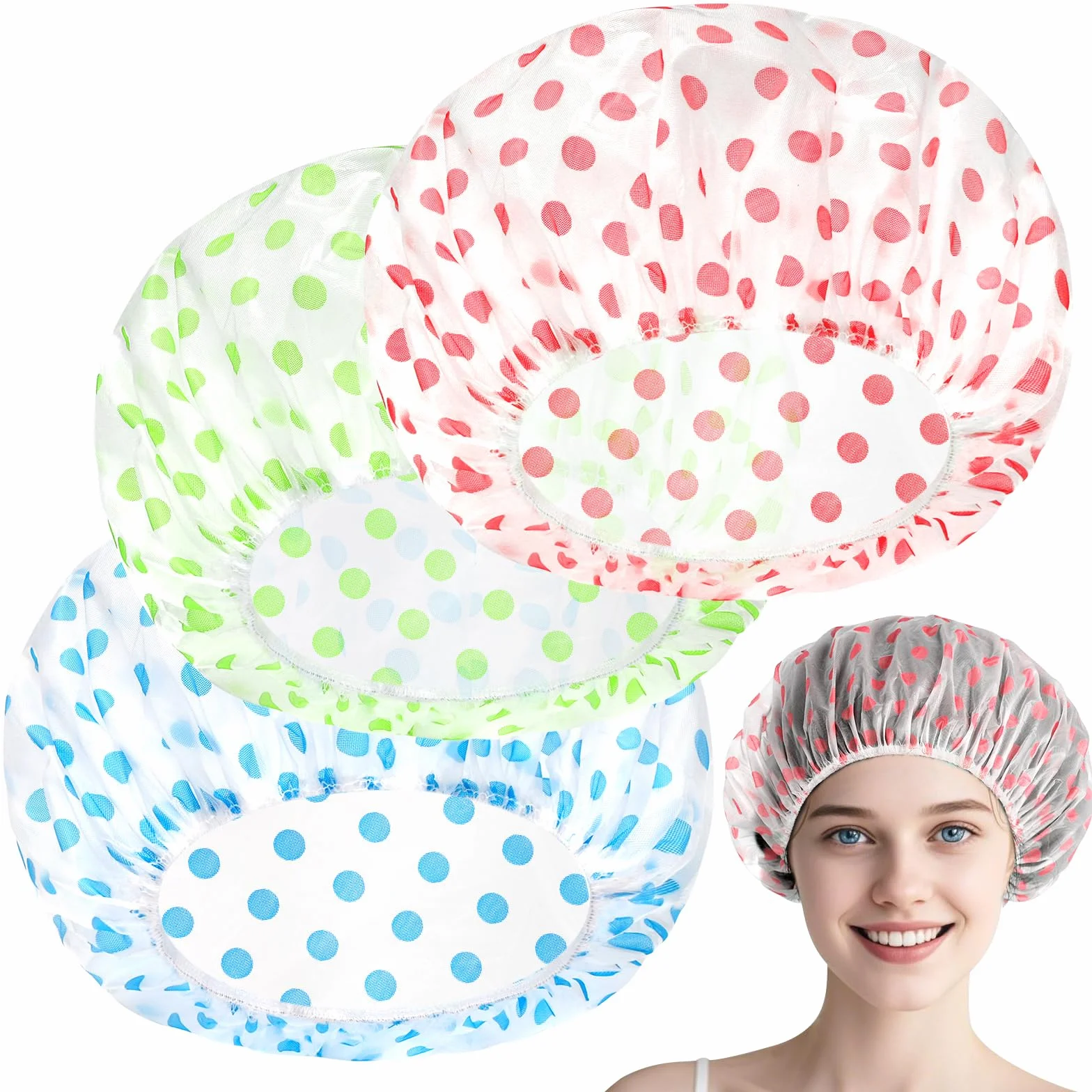 Bonnet De Douche Bonnet de Bain Élastiques Réutilisables avec Bandes Élastiques pour Femmes Douche SPA Salon (3 PCS)