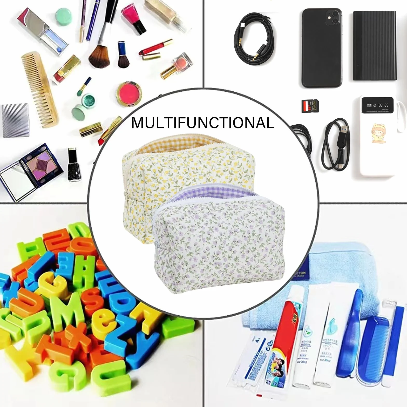 Trousse de Maquillage Florale, Petite Trousse de Toilette pour Femmes et Filles