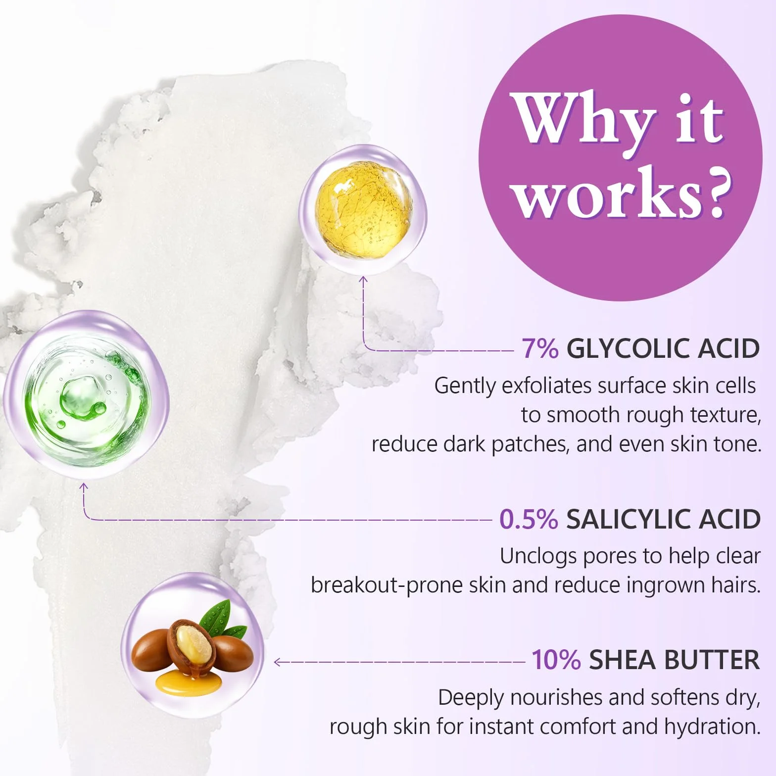 Bâton d'Acide Glycolique 75g 7% Acide Glycolique 0,5% Acide Salicylique Exfoliation Corporelle Douce