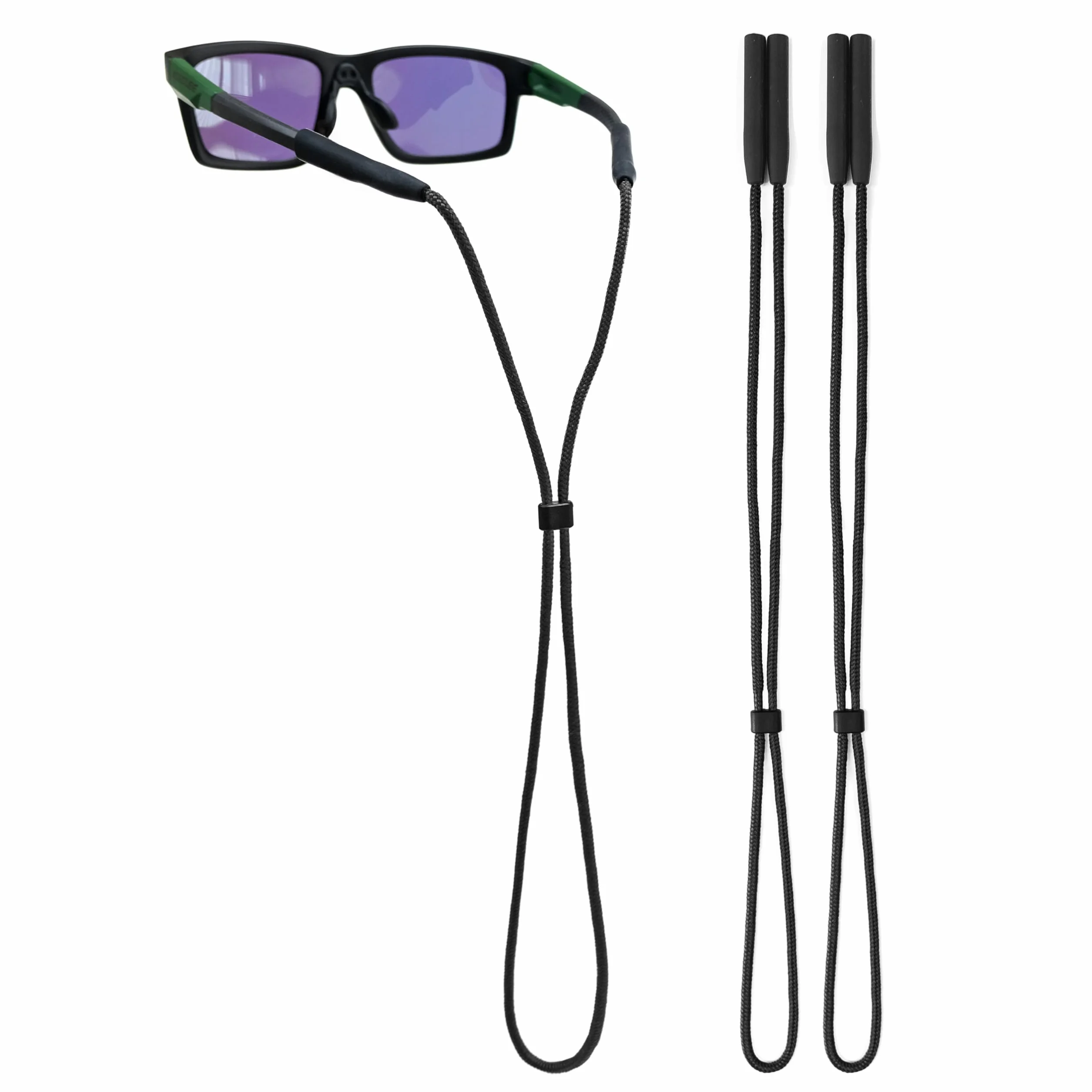 Cordon de lunettes réglable en nylon avec embouts en silicone pour lunettes de vue et de soleil