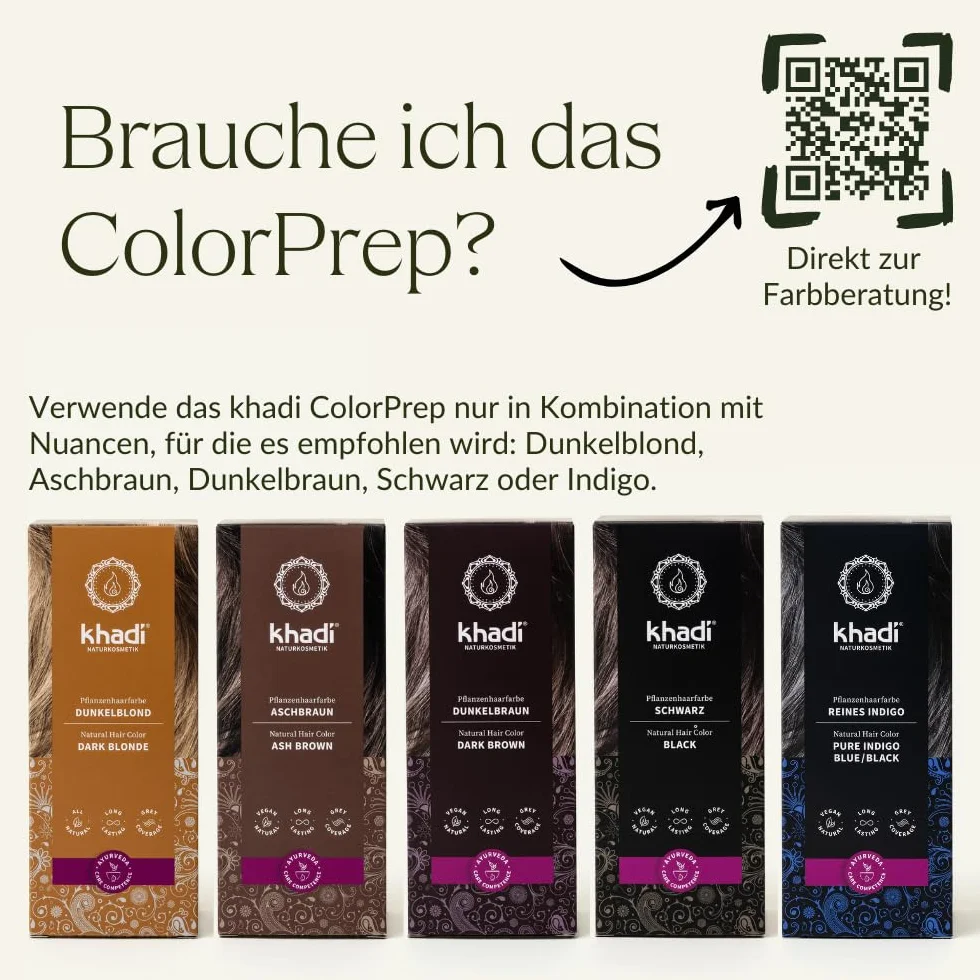 Kit complet khadi ColorCycle COLOR PREP Coloration végétale + DEEP CLEANSE Shampooing clarifiant + FINISH Après-shampooing après coloration + CARE Huile capillaire Ayurvédique