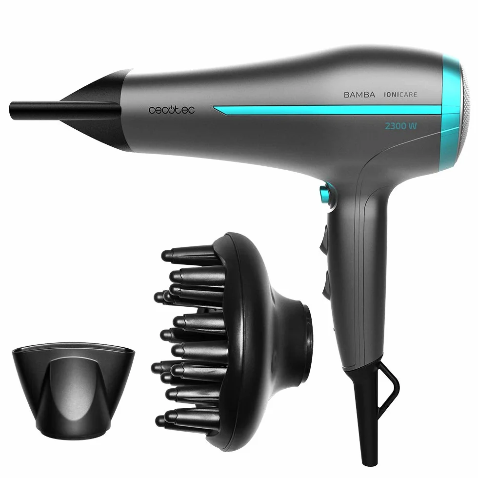 Cecotec Sèche Cheveux Bamba IoniCare 5200 AURA Black. Technologie Ionique réelle avec un grand débit d'air, Fonction d'air froid 2300W, Buse de précision (1,8 mètres de fil, Noir)