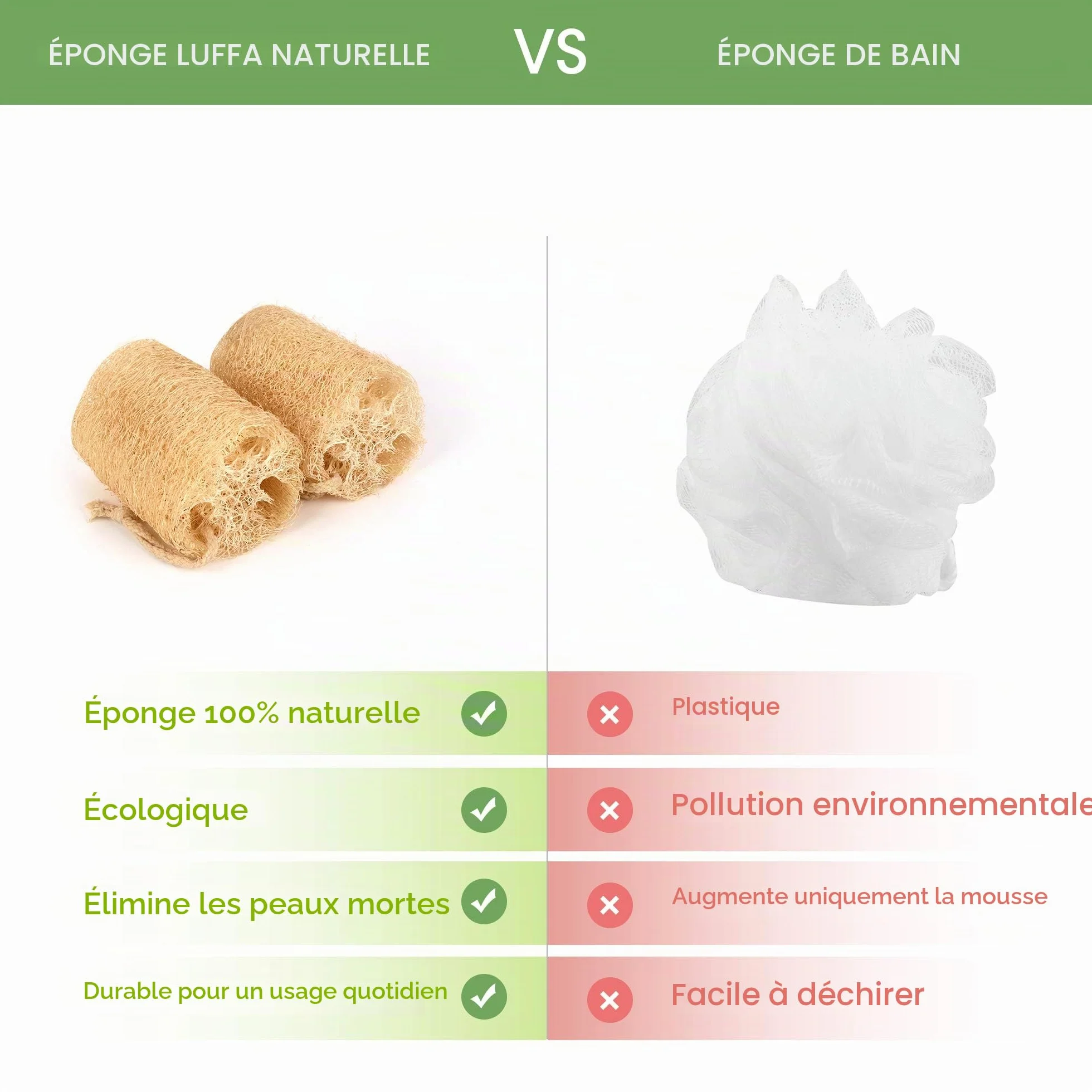 LOBO Lot de 4 éponges en luffa naturel pour le bain quotidien