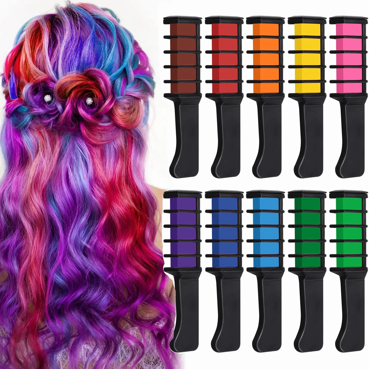 EBANKU 10 Couleurs Cheveux Craie Peigne Coloration Temporaire Lavable pour Enfants