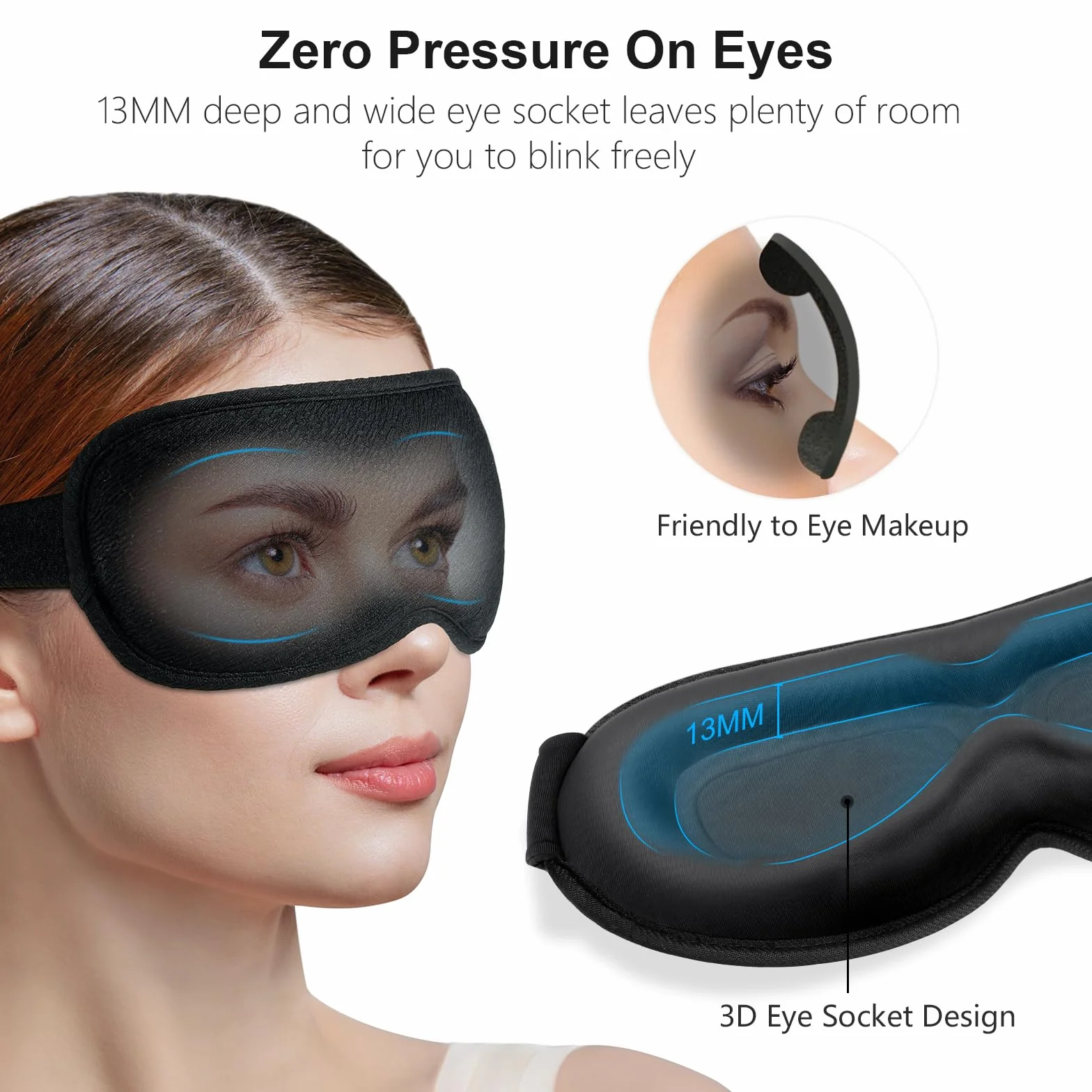 Gritin Masque de Nuit Occultant 100% Hommes Femmes, Masque de Sommeil Zero Pression Ergonomique 3D, Cache Yeux Ultra Doux Confortable