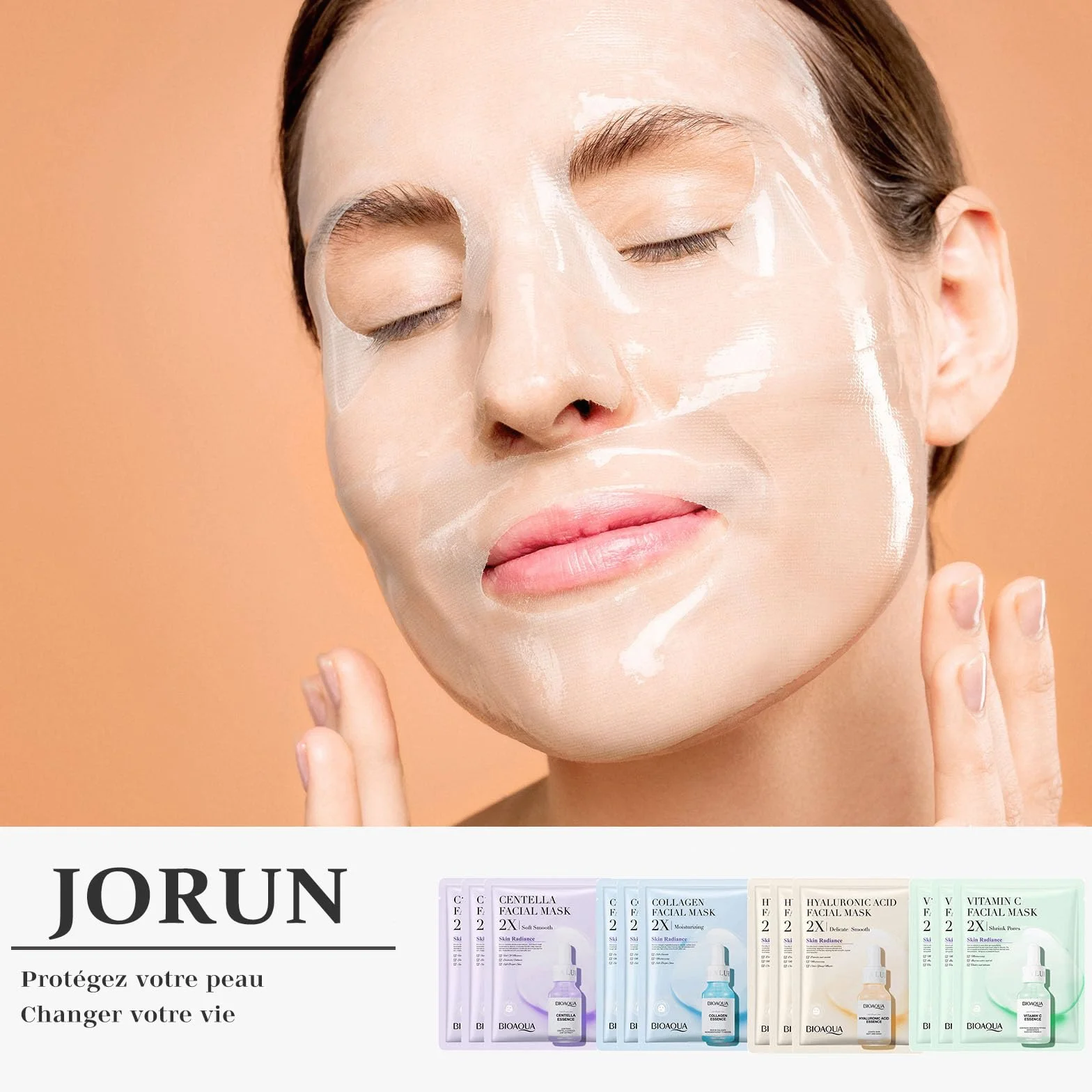JORUN 12 Masques Hydratants en Tissu - Masques Coréens Anti-Âge, Éclaircissants, Multipack Beauté Vegan