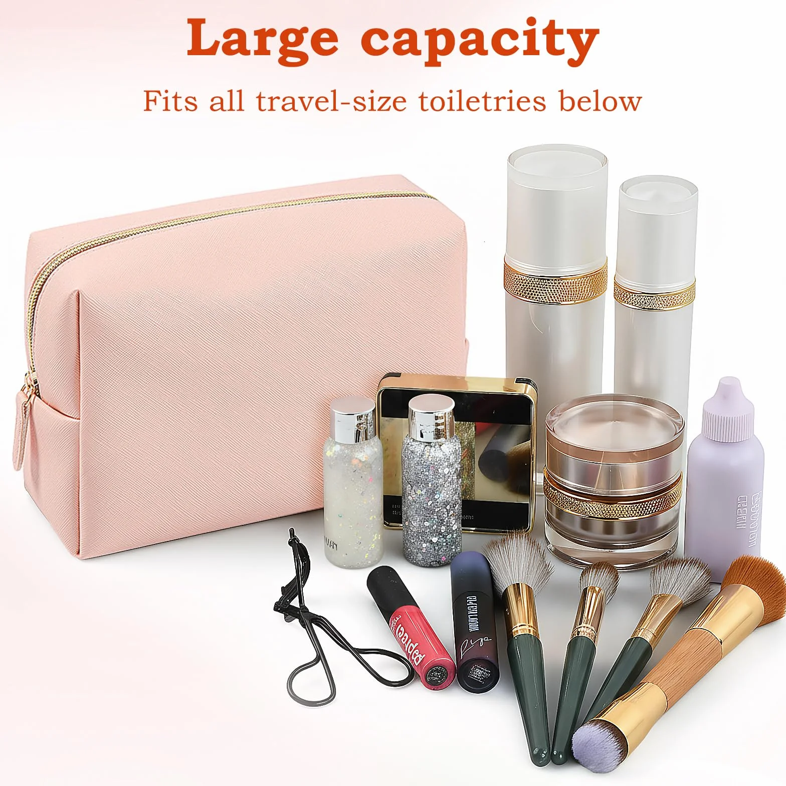 Trousse Maquillage PU Cuir Imperméable 2 Pièces Grande et Petite avec Fermeture Éclair Voyage Femme Homme