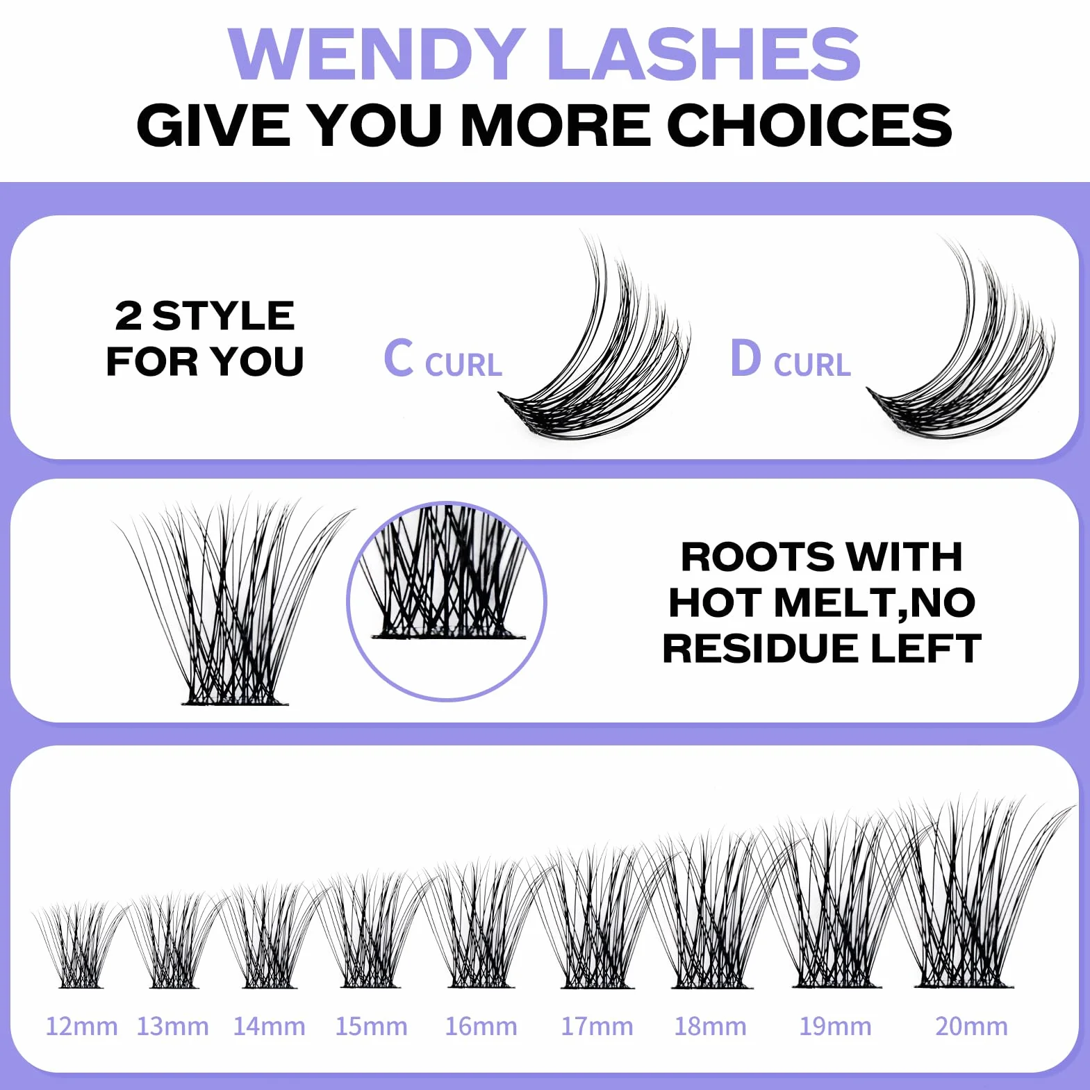 Kit Extension Cils Individuels D Curl 0.07mm DIY Cils Volume Russe Mixte 12-16mm C3+C9-D Bouquet Cluster Lashes