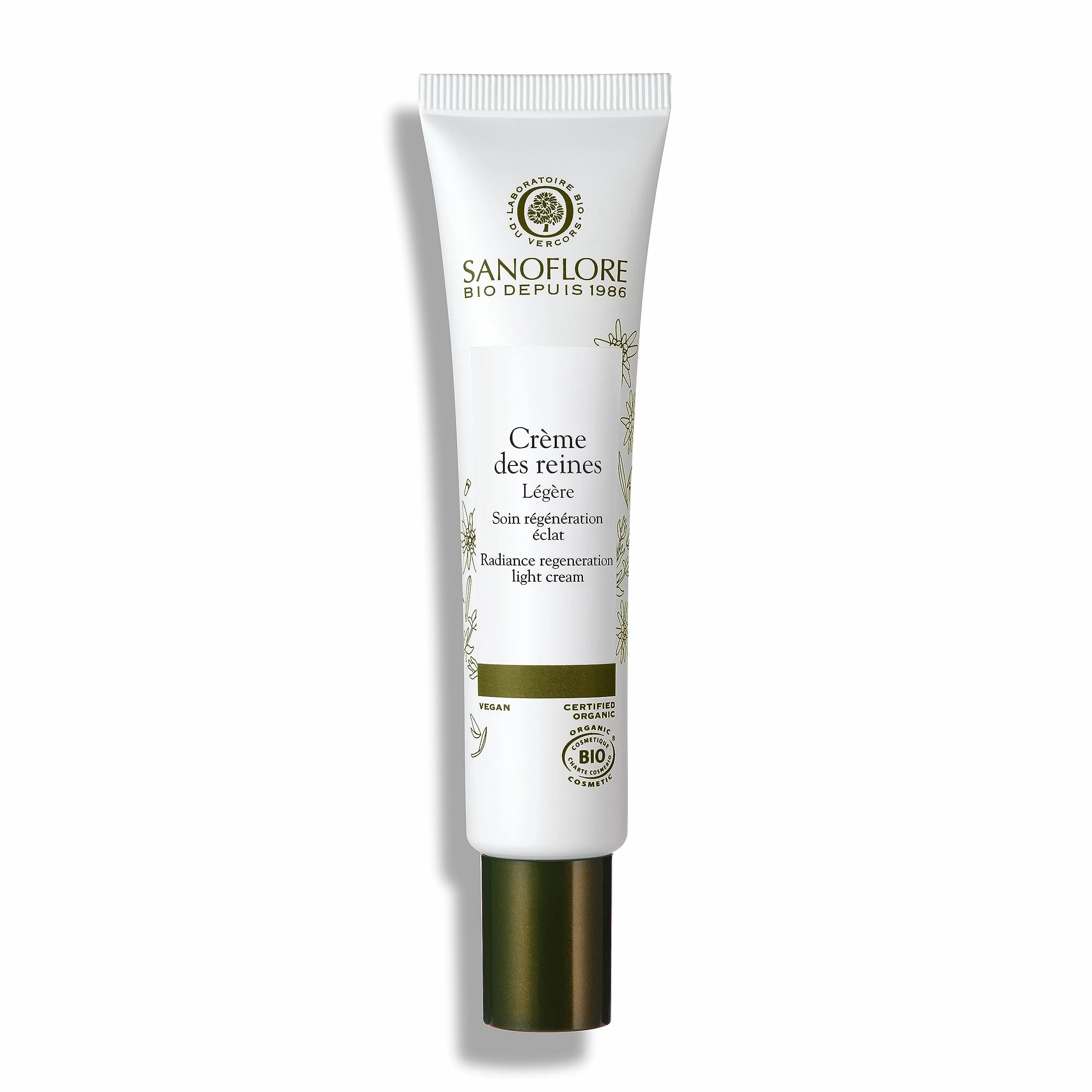 Sanoflore Crème des reines légère visage, Crème Anti-âge hydratante régénération éclat, Peau normale, Certifié Bio, 40 ml
