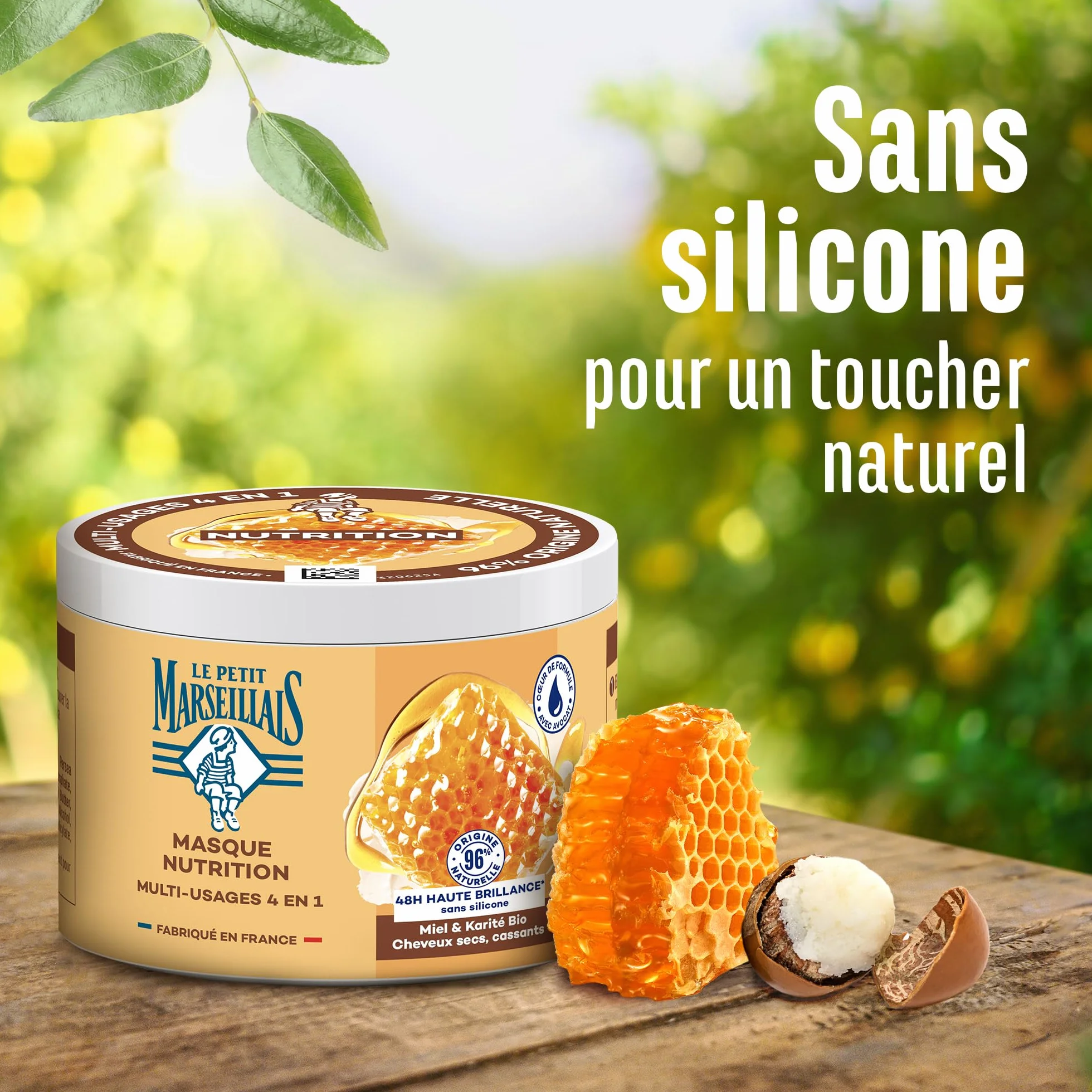 Le Petit Marseillais Masque 4 en 1 Nutrition Miel de Provence et Karité Bio 370 ml Masque Capillaire Cheveux Secs et Cassants Soin Sans Silicone 96% d'Origine Naturelle