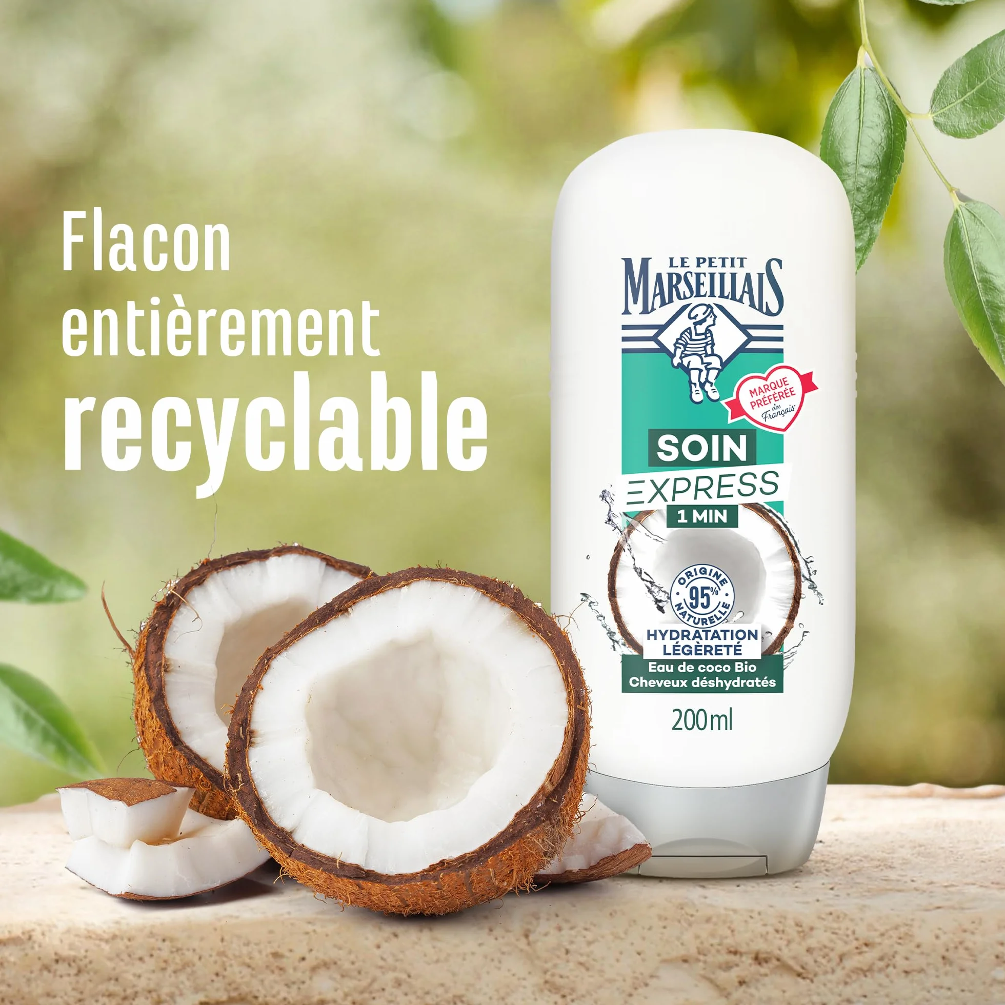 Le Petit Marseillais Après-shampooing Soin Express 1 Min Hydratation Légèreté Eau de Coco Bio 200 ml