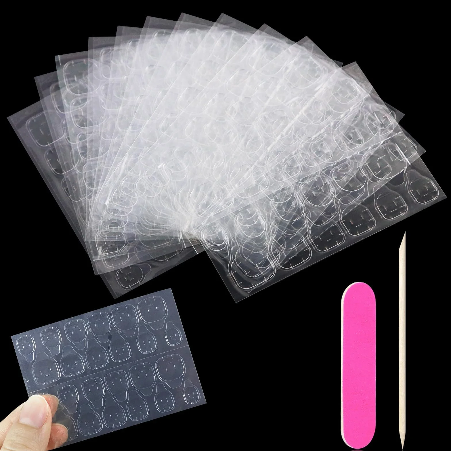 264 Pcs Autocollants à Ongles, 11 Feuilles Faux Onglets Autocollants Double Face, Autocollant d'Ongle Adhésif Transparent Imperméable