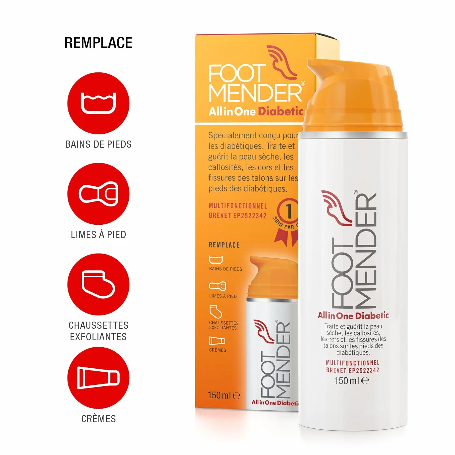 Footmender All in One Diabetic Crème Pieds 150 ml Traite Pieds Secs Callosités Cors Talons Fissurés