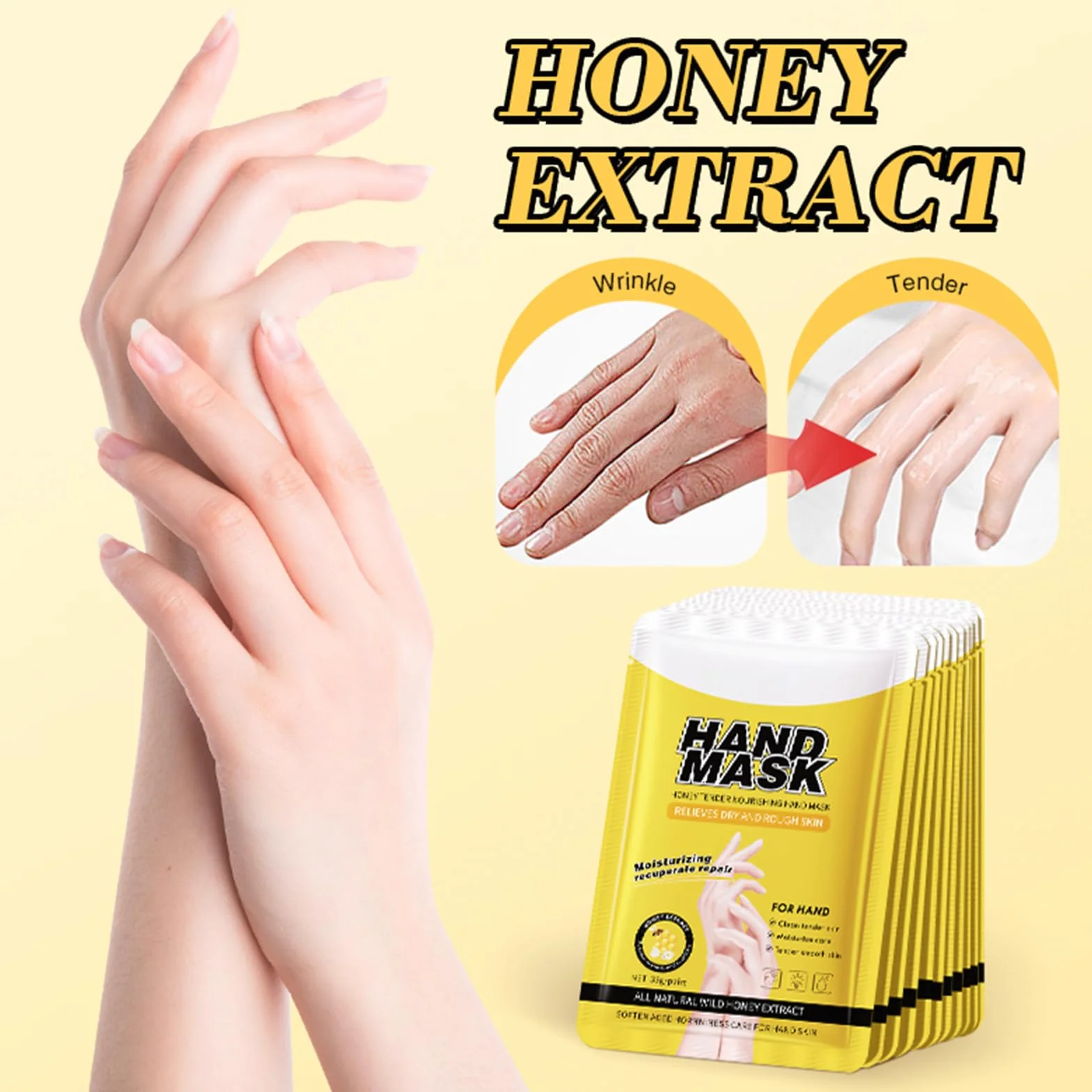 Set de 5 Masques pour les Mains – Lavande, Rose, Lait de Chèvre, Niacinamide, Aloe Vera, Miel – Réparation Peau Rugueuse