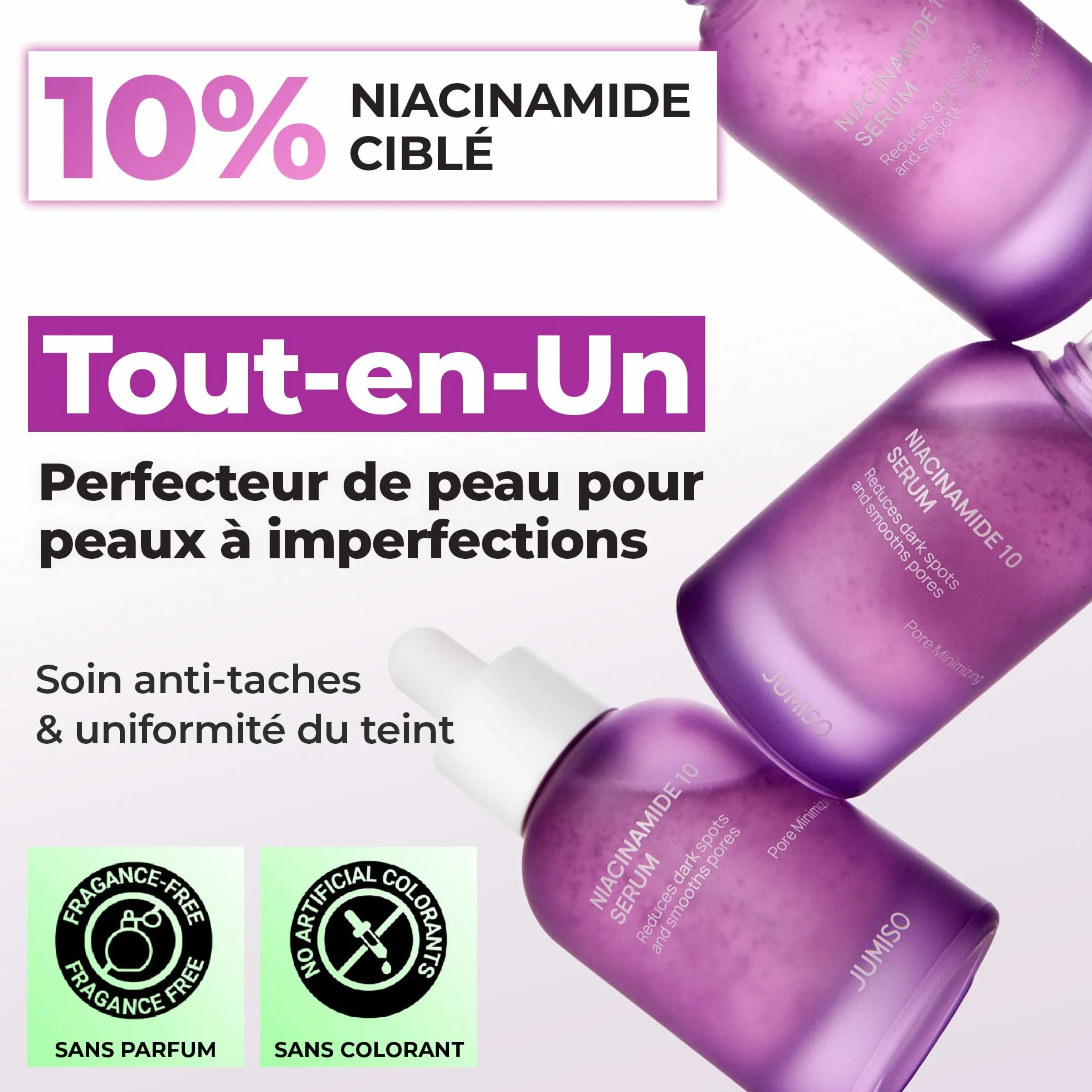 JUMISO Sérum anti-taches brunes 10 % niacinamide - TXA + glutathion - Sérum éclaircissant pour le visage pour un usage quotidien - Gel d'eau sans boulochage - Aide à unifier le teint de la peau