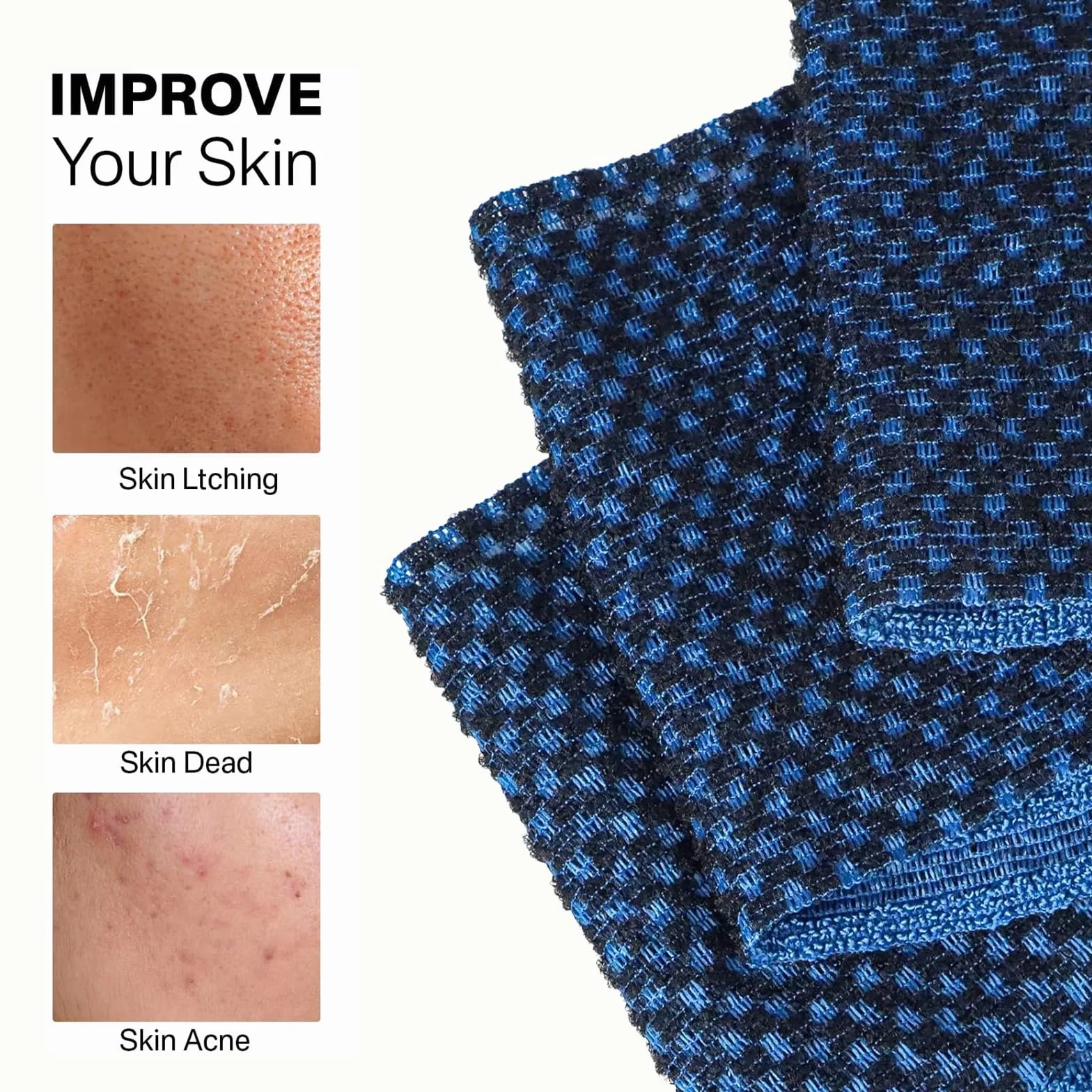 Serviette exfoliante double face réutilisable avec cordon de serrage