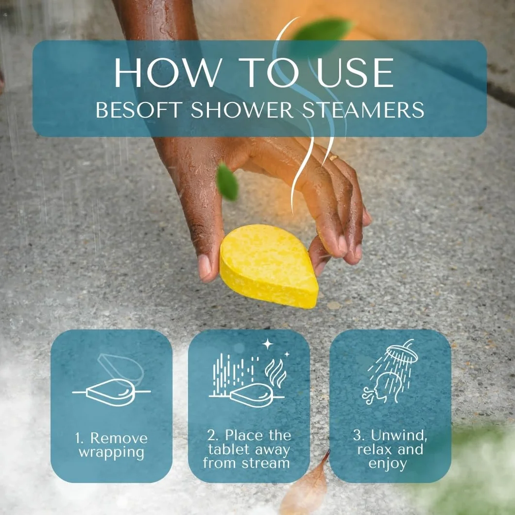 Besoft Ensemble d'aromathérapie pour douche – 8 bombes de douche avec 2 huiles essentielles de lavande et d'eucalyptus | Cadeaux pour elle et cadeau de relaxation pour femme | Coffret cadeau