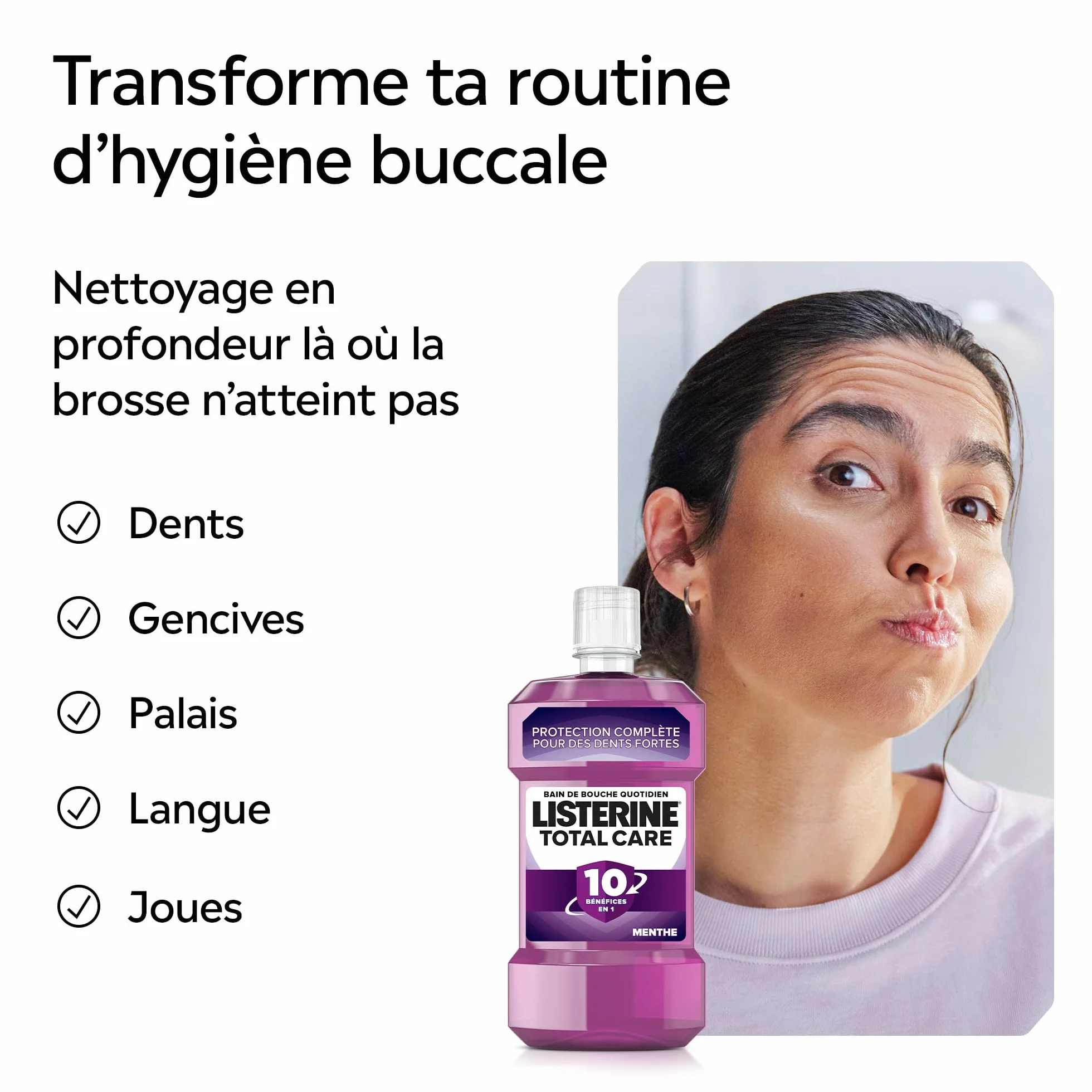 Listerine Bain de Bouche Quotidien Total Care 500 ml Protection Émail 10 Bénéfices en 1