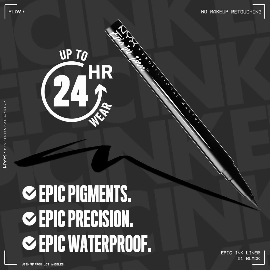 NYX Professional Makeup Epic Ink Liner Eyeliner Feutre Waterproof Black 01 Tracé Précis Couleur Intense Tenue Longue Durée