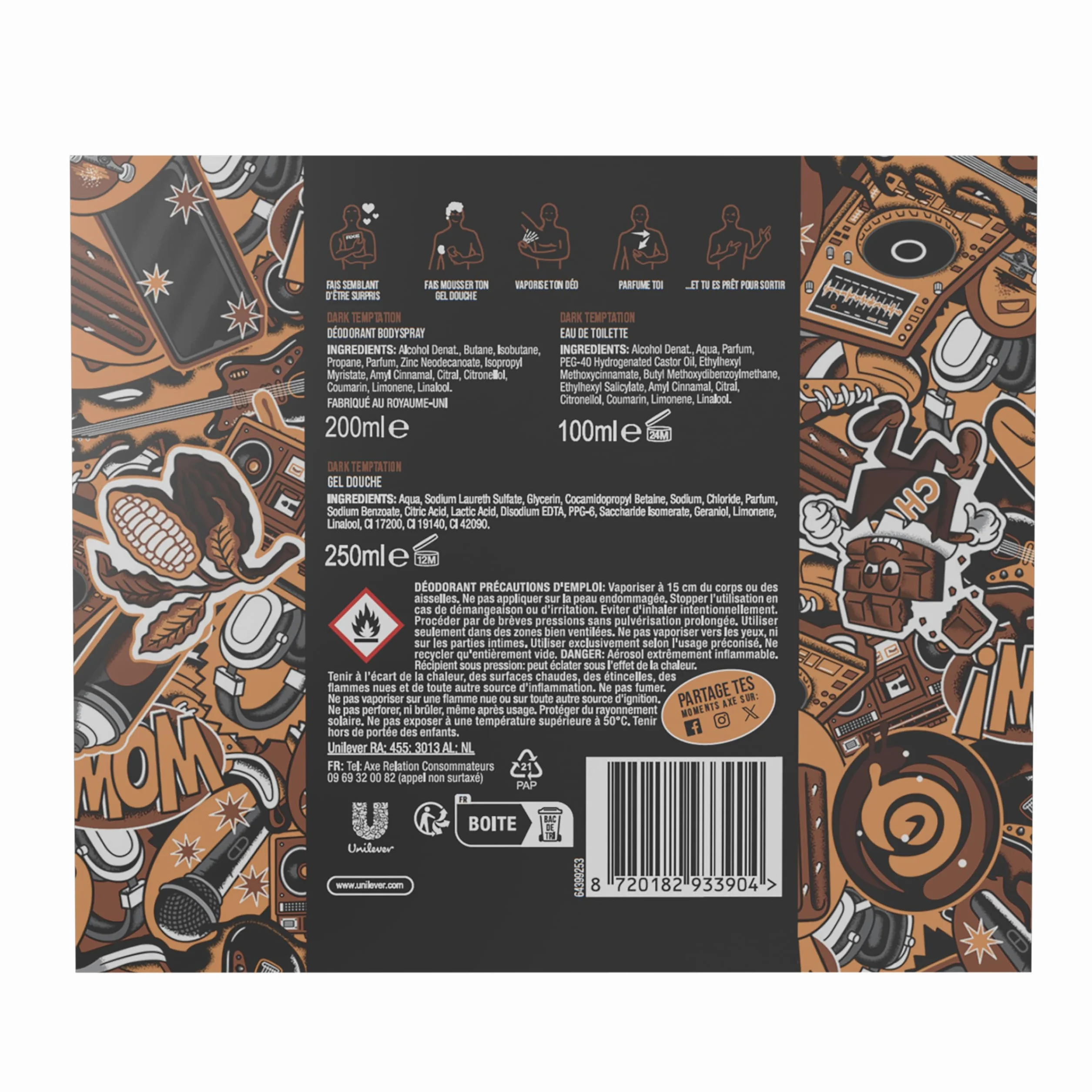 Axe Coffret Homme Dark Temptation Déodorant, Eau de Toilette Gel Douche x1