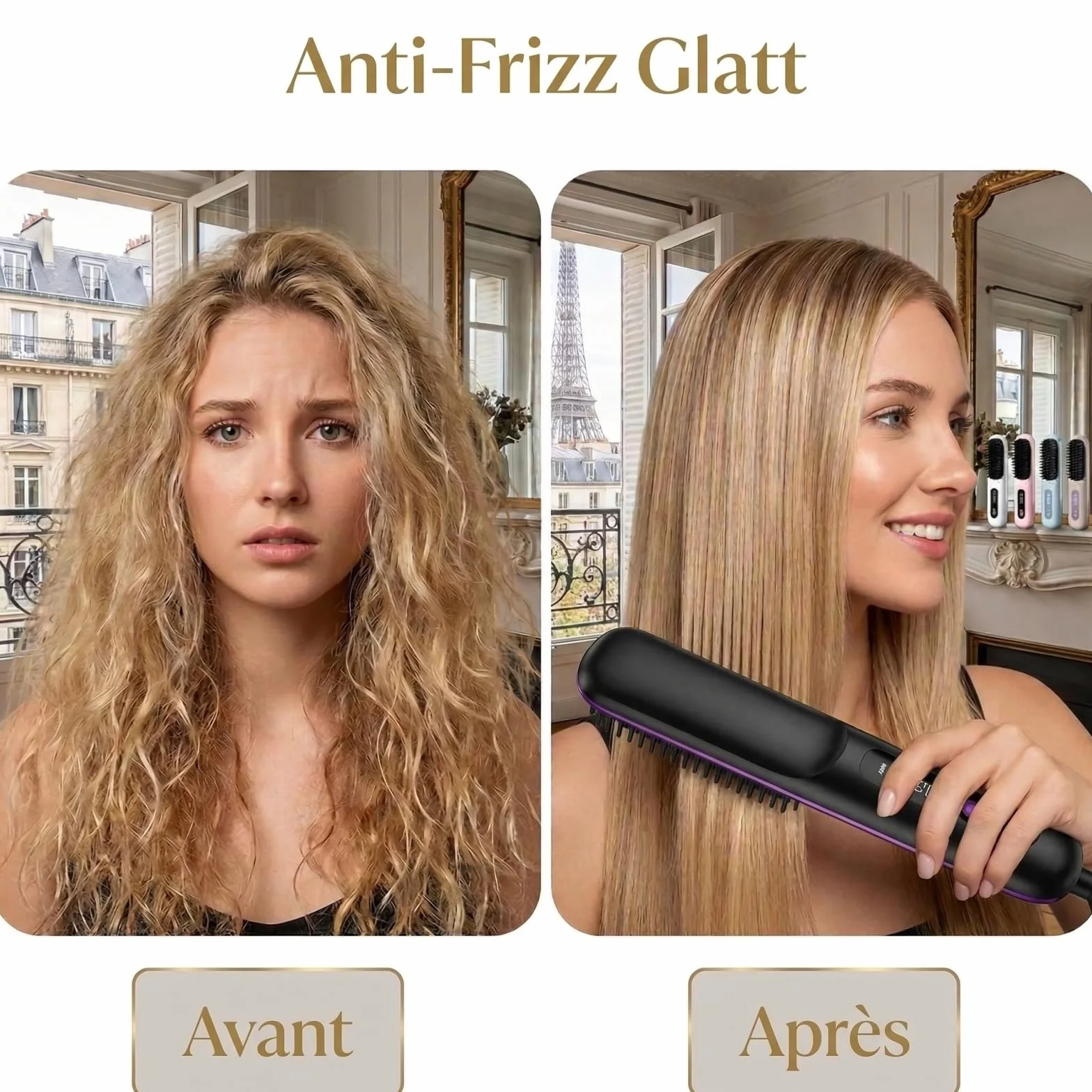 Brosse Lissante Rechargeable Sans Fil Portable pour Cheveux Courts et Longs, Volume Naturel, Design Compact (Rose)
