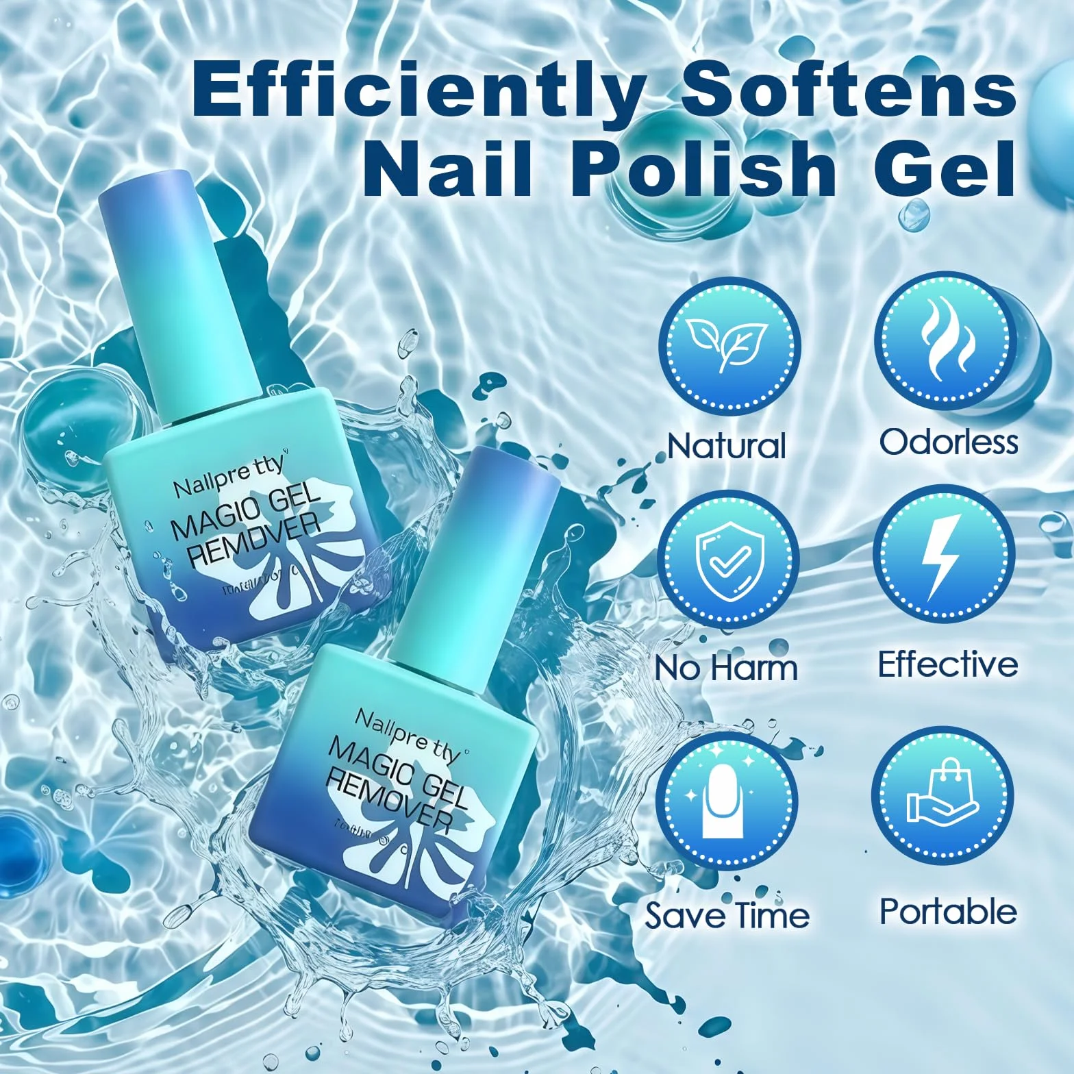 Dissolvant Vernis Semi Permanent Gel Nail Polish Remover 2x15 Ml Enlève en 3-5 Minutes