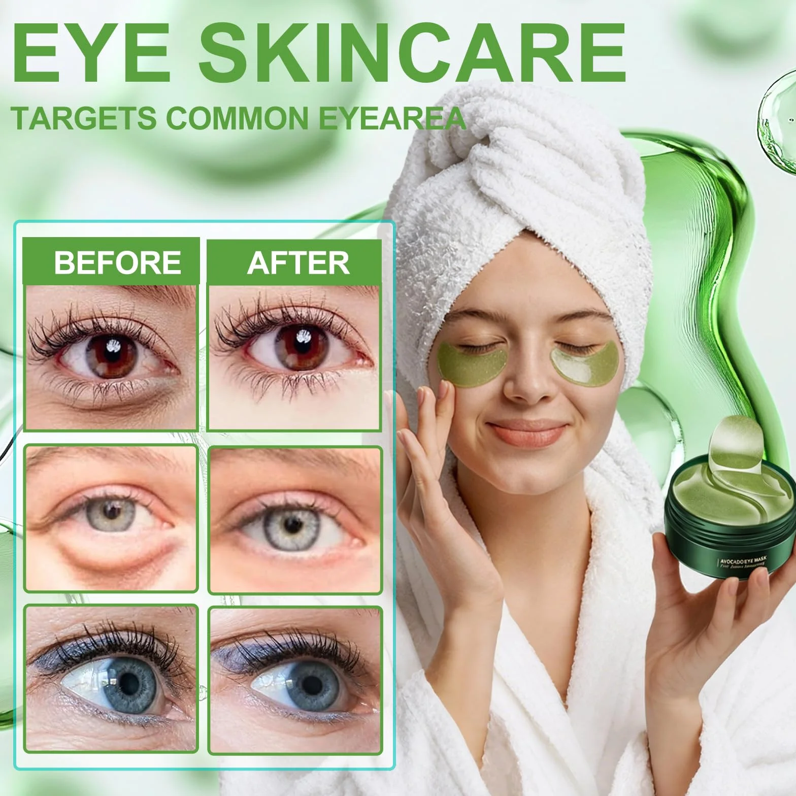 Eye Patch Hydrogel 60 Pcs Patch Yeux Collagene Hydratants Avocat Réduire les Cernes Poches Fatigue
