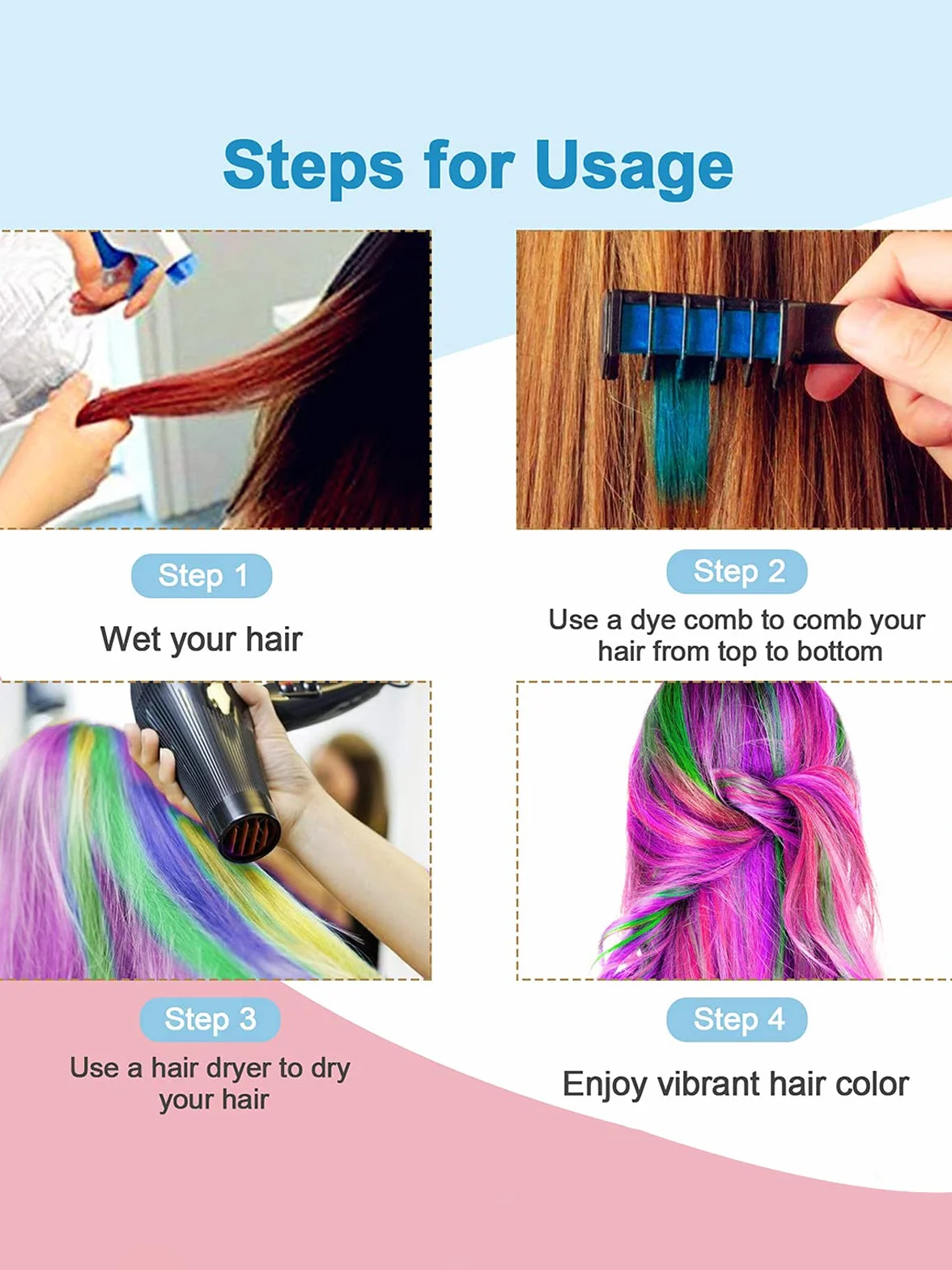 EBANKU 10 Couleurs Cheveux Craie Peigne Coloration Temporaire Lavable pour Enfants