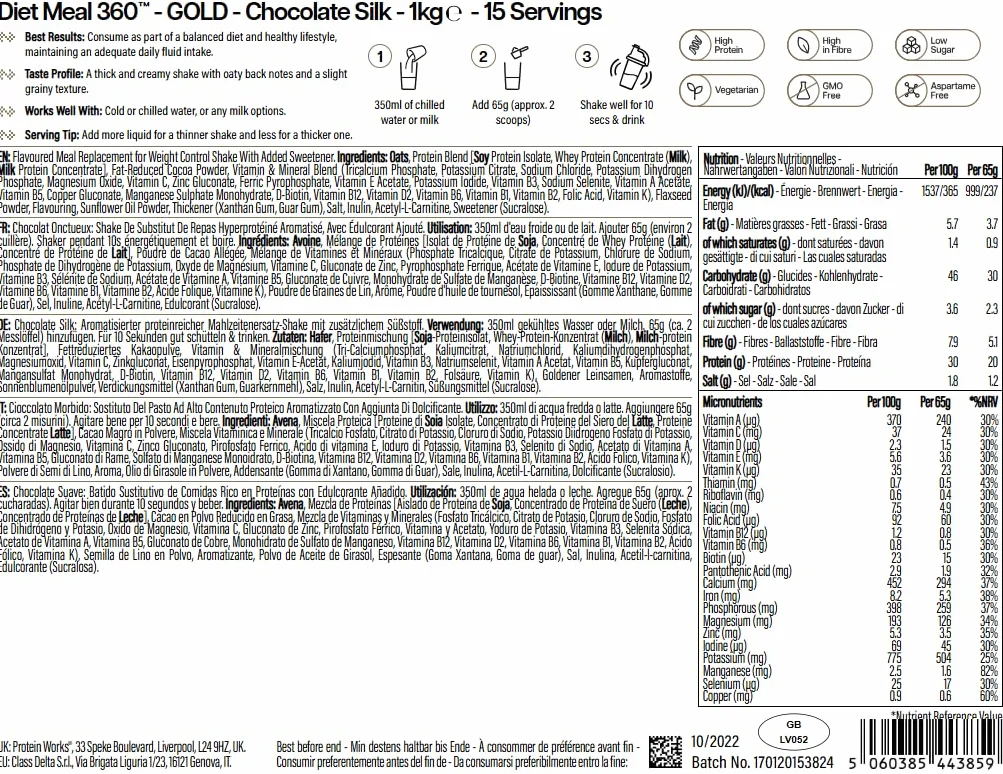 The Protein Works Substitut de Repas Hyperprotéiné Chocolat Onctueux 1kg