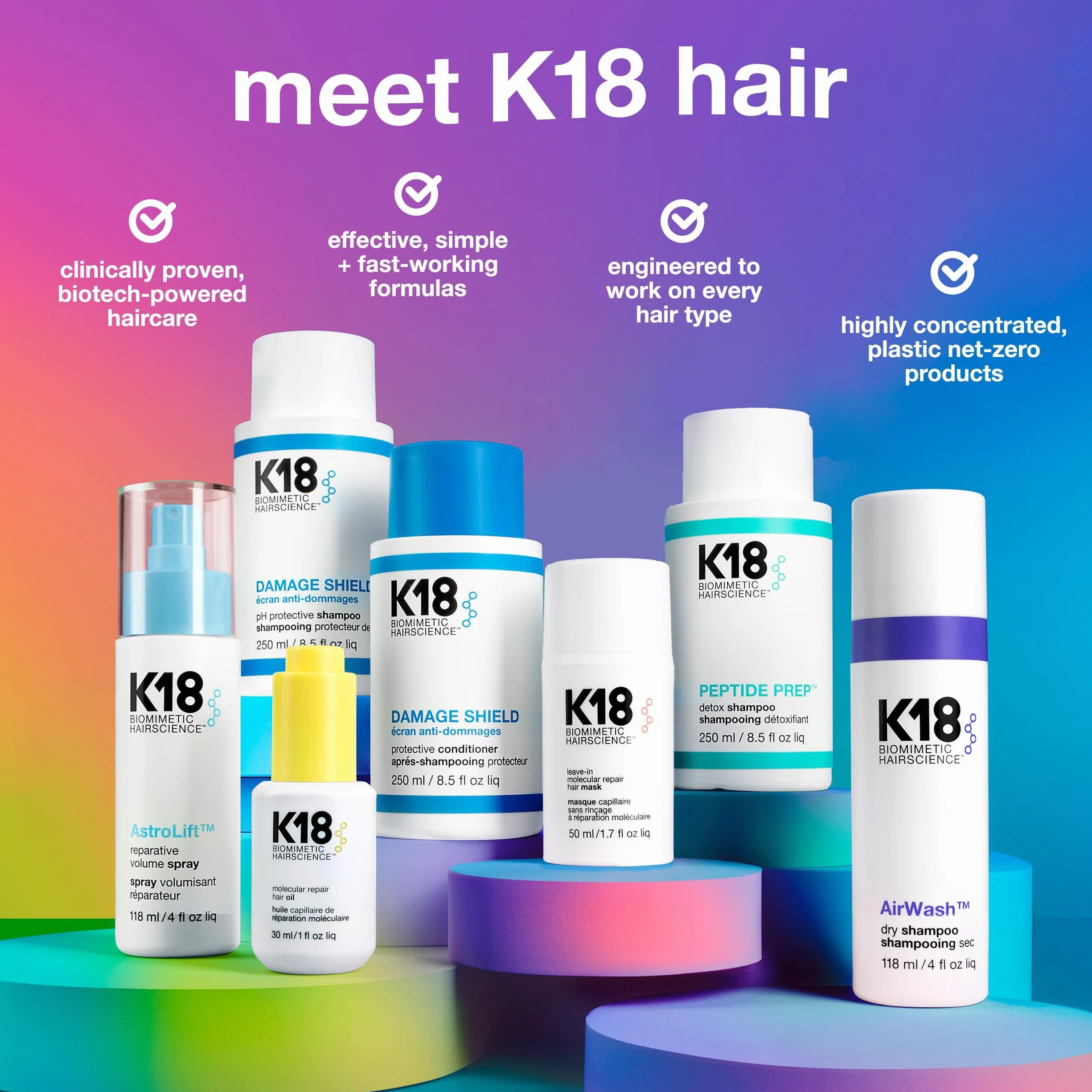 K18 AstroLift™ Spray volumisant réparateur épaissit fixe cheveux fins fragiles 2 jours 47 ml