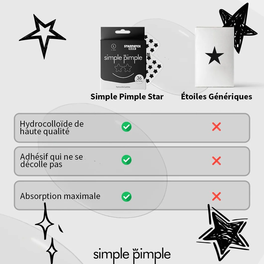 Pimple Patches Boutons Étoile Noire 36 Hydrocolloïdes Absorbe Impuretés Protège Look Alternatif