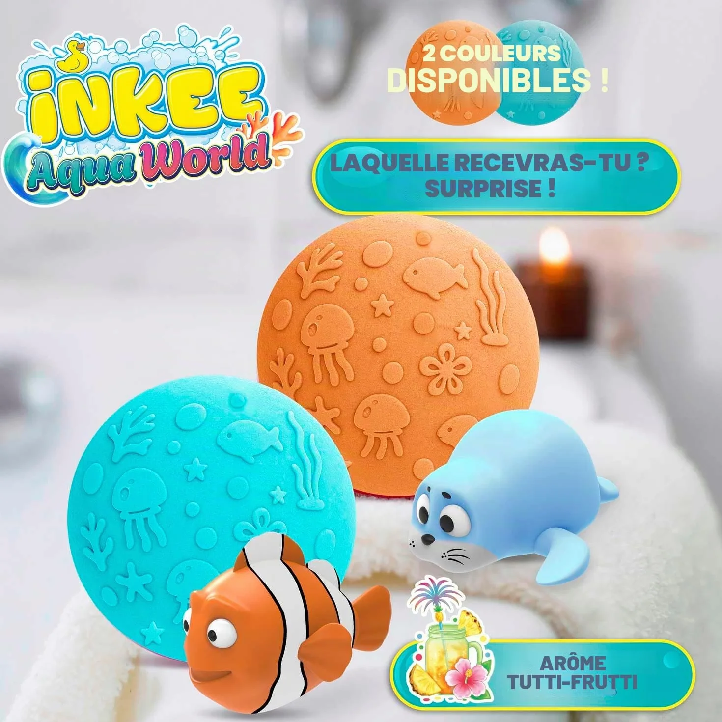 INKEE Bombe de bain surprise Aqua World – Boule de bain enfant avec surprise jouet de bain colorée