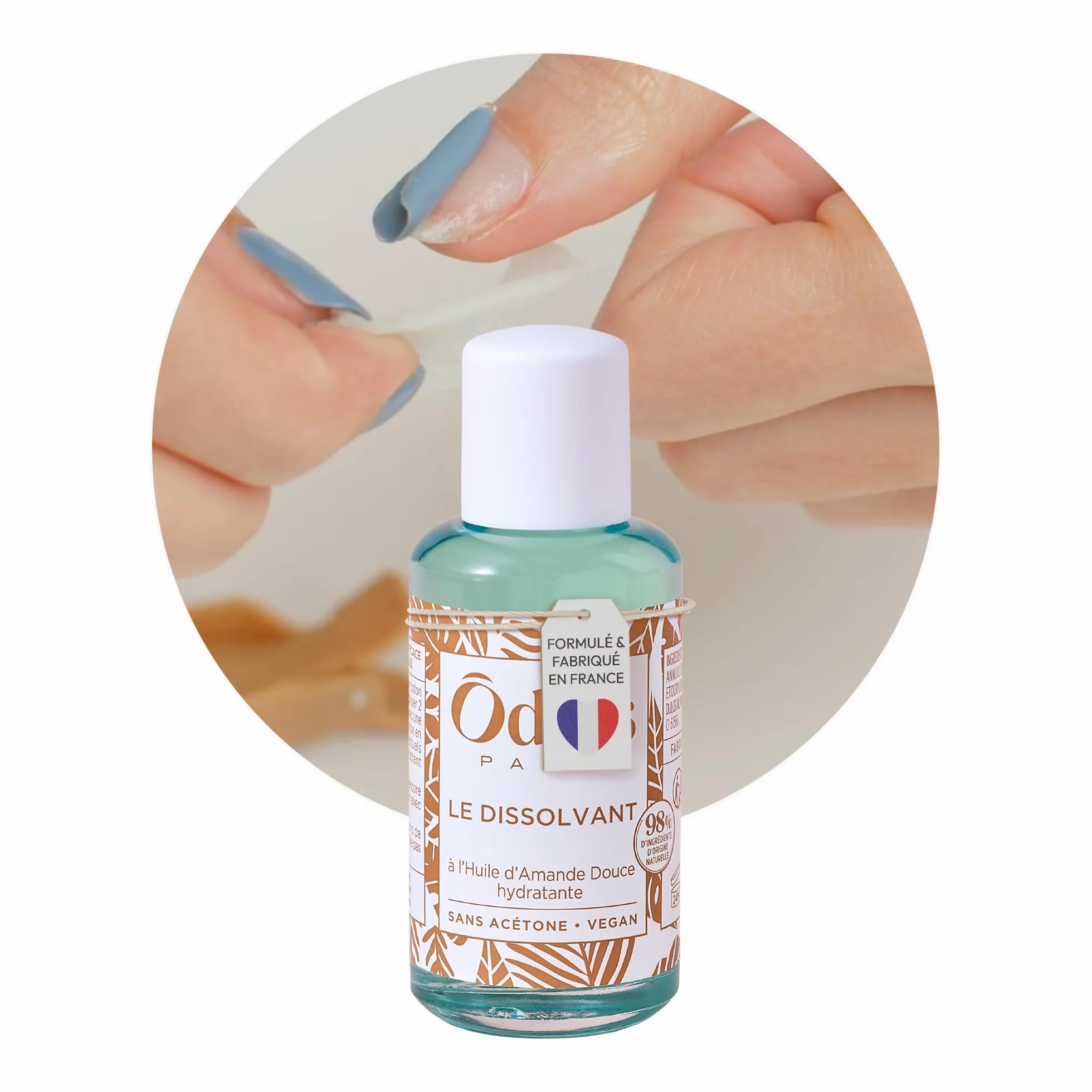 Odass Paris Le Dissolvant Sans Acétone Bio Sourcé 98% d'Origine Naturelle Huile d'Amande Douce Fabriqué en France 100ml