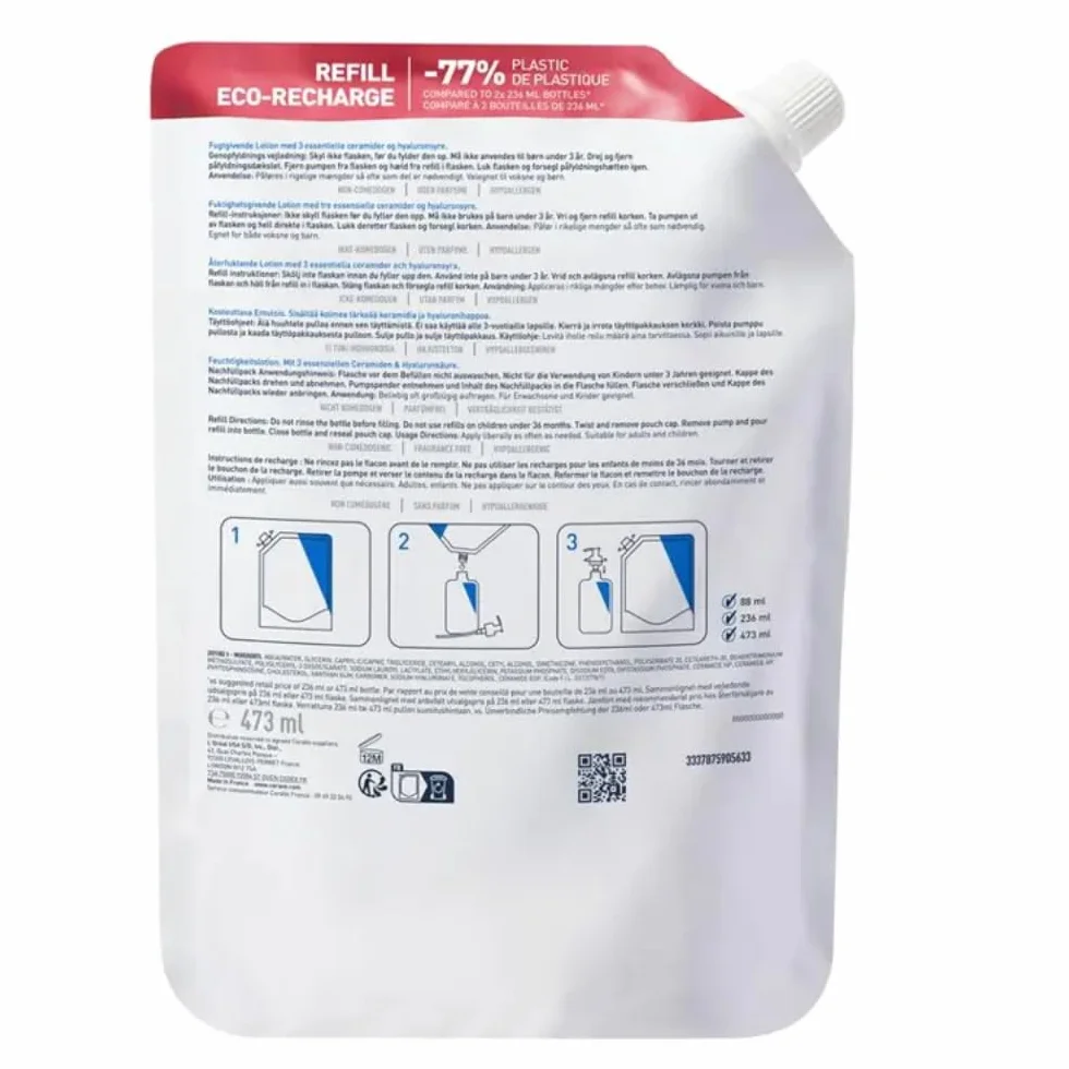 CeraVe Lait Hydratant Corps et Visage Peau Sèche 24H Hydratation Acide Hyaluronique 3 Céramides Sans Parfum