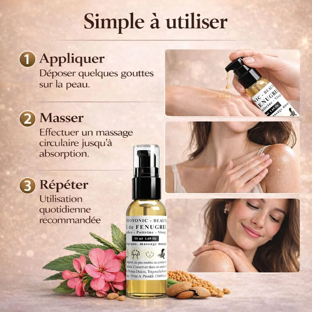 Huile de Fenugrec pour Poitrine, Fesses, Hanches, Cheveux | 100% naturelle, bio (50 ml)