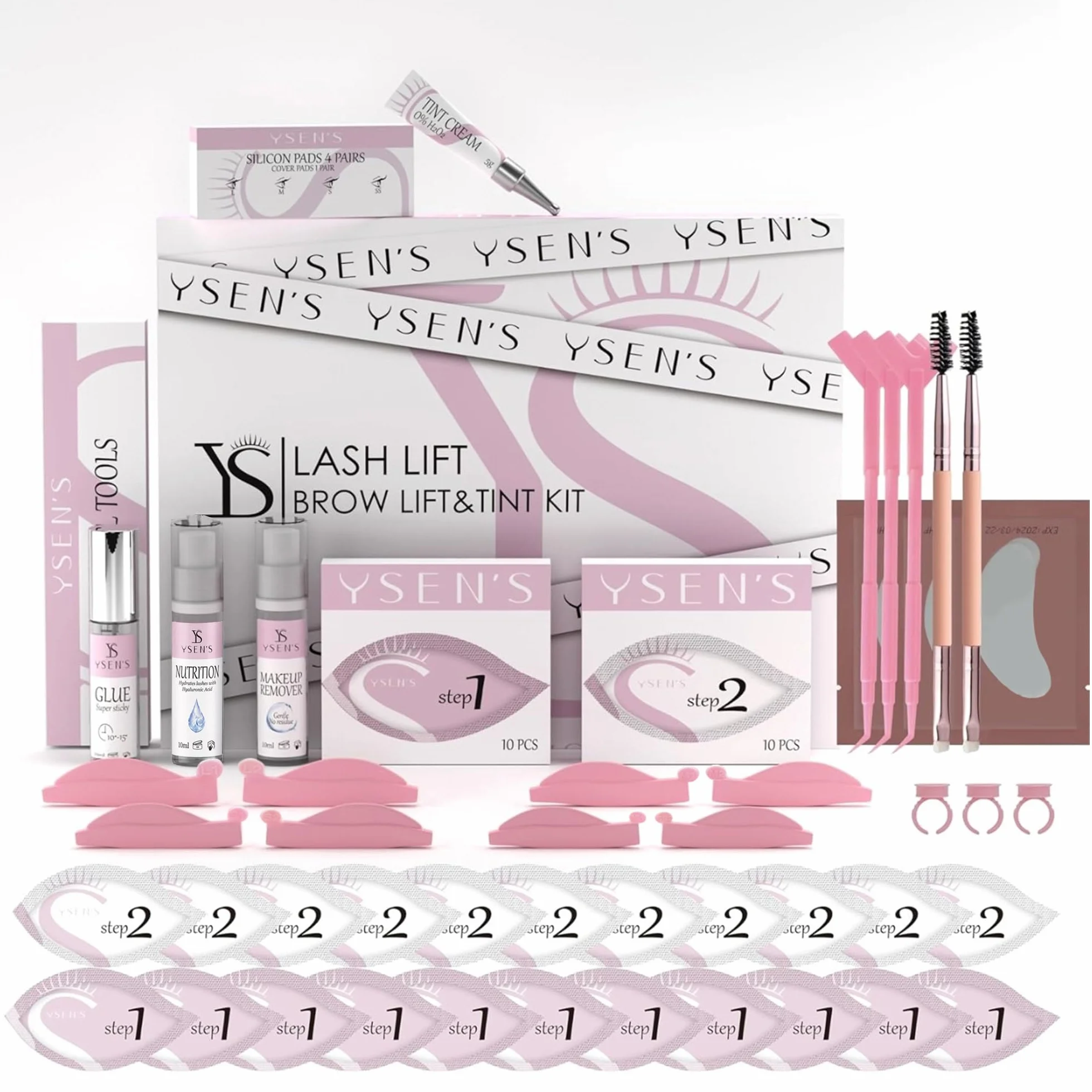 YSEN’S Kit Rehaussement de Cils, Brow Lift Kit Sourcil, 10 Utilisations | Kit rehaussement de cils avec 20 sachets, 4 paires de coussinets et accessoires, jusqu’à 10 utilisations.