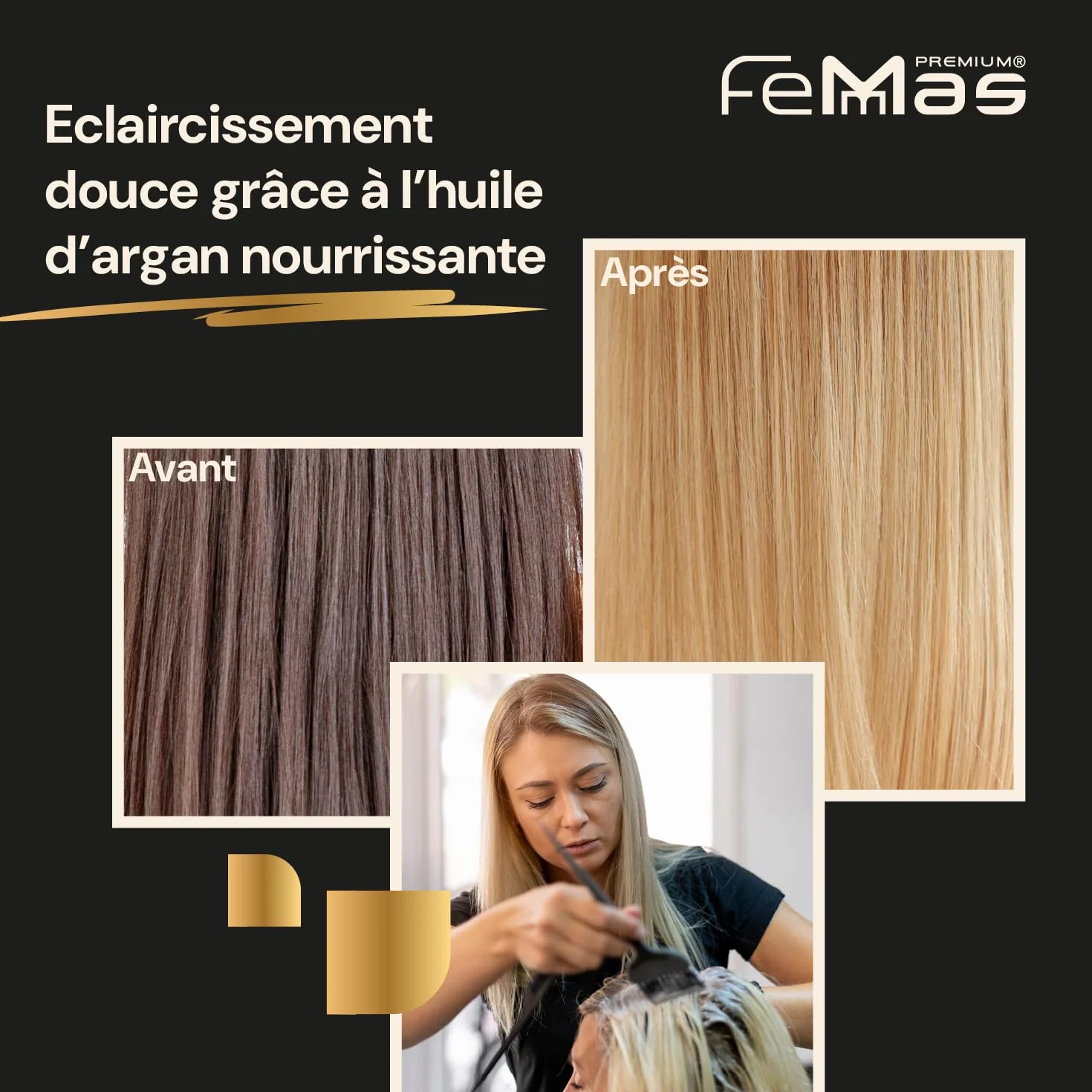 FemMas poudre décolorante blanche 500g I Avec technologie Plex et huile d'argan I application facile et décoloration uniforme I forte et sans poussière I Éclaircissements des cheveux de 2 à 7 nuances