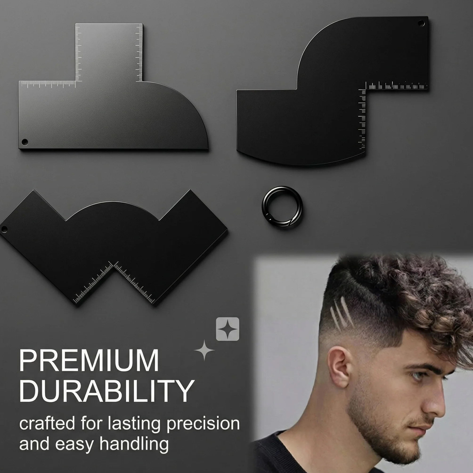 3 Pièces Cartes d'Amélioration Barbier avec Indicateurs Mesure, Barber Tools, 3 Formes Outil Mise en Forme Ligne Capillaire Gabarit Barbe Noir Outils Bordure en Spray Réutilisables pour Hommes
