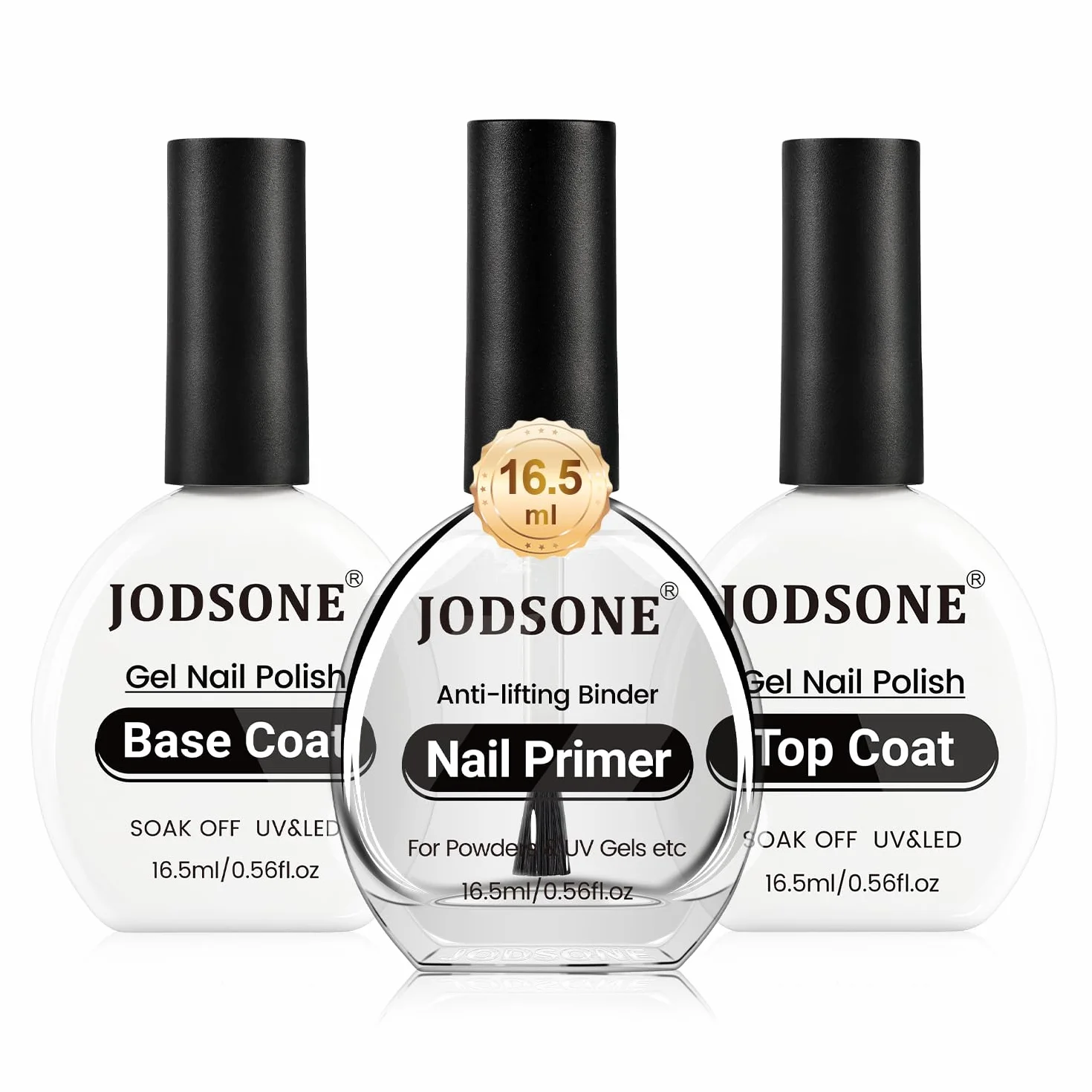 JODSONE Lot de 3 vernis finition base 16,5 ml No Wipe Top Coat Base Nail Primer UV
