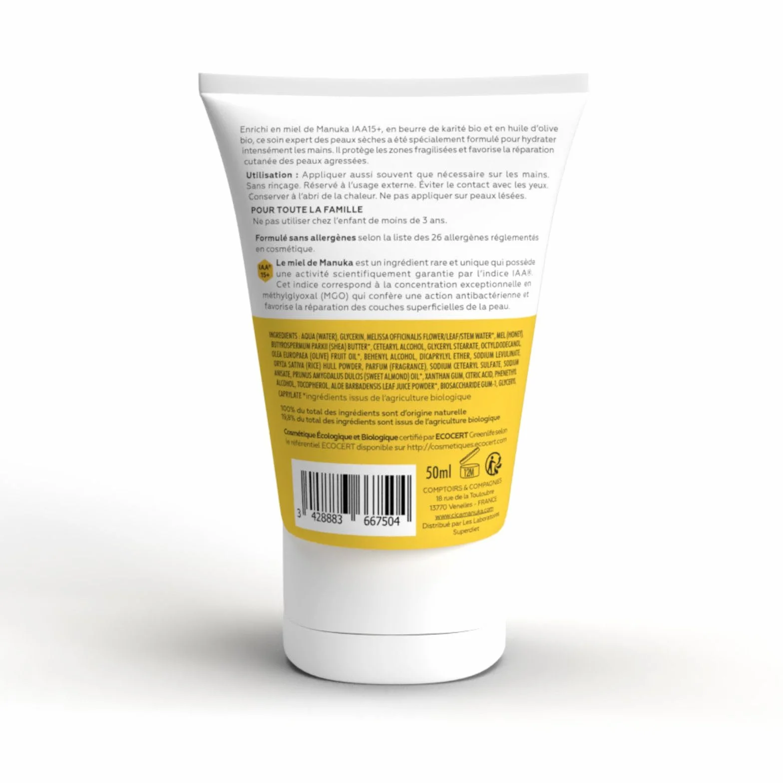 Soin mains réparateur au miel de Manuka IAA15+ Certifié Bio 50ml
