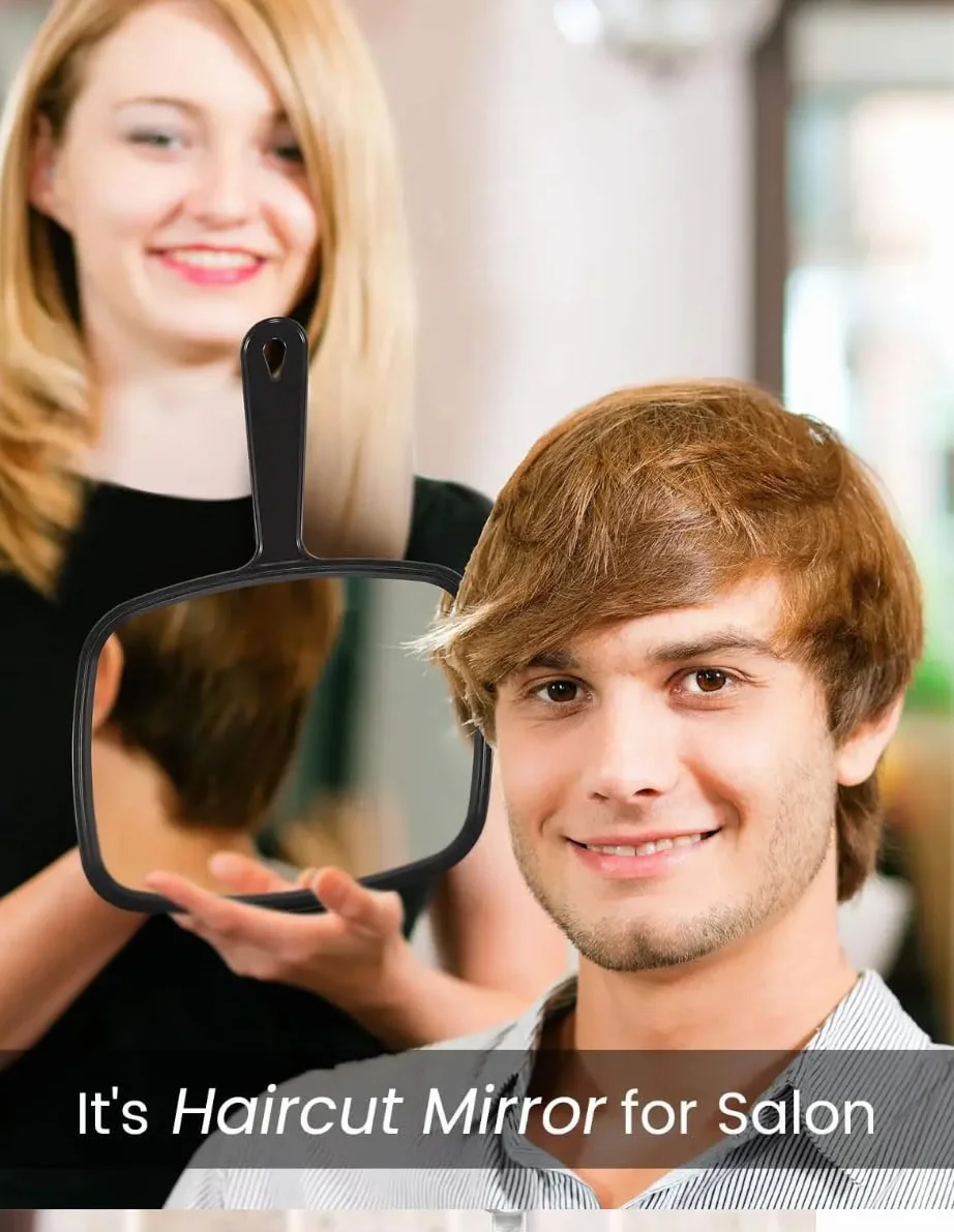 Miroir à Main Polyvalent 26.5x19cm Noir Miroir de Coiffure carré sans Distorsion