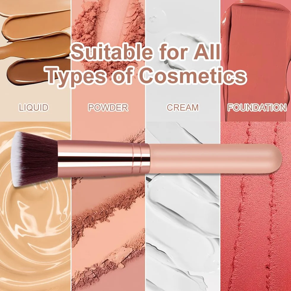 AOOWU Pinceau Fond de Teint Professionnel Maquillage Visage Mélange Liquide Crème Poudre Cosmétique Polissage Anticernes Rose